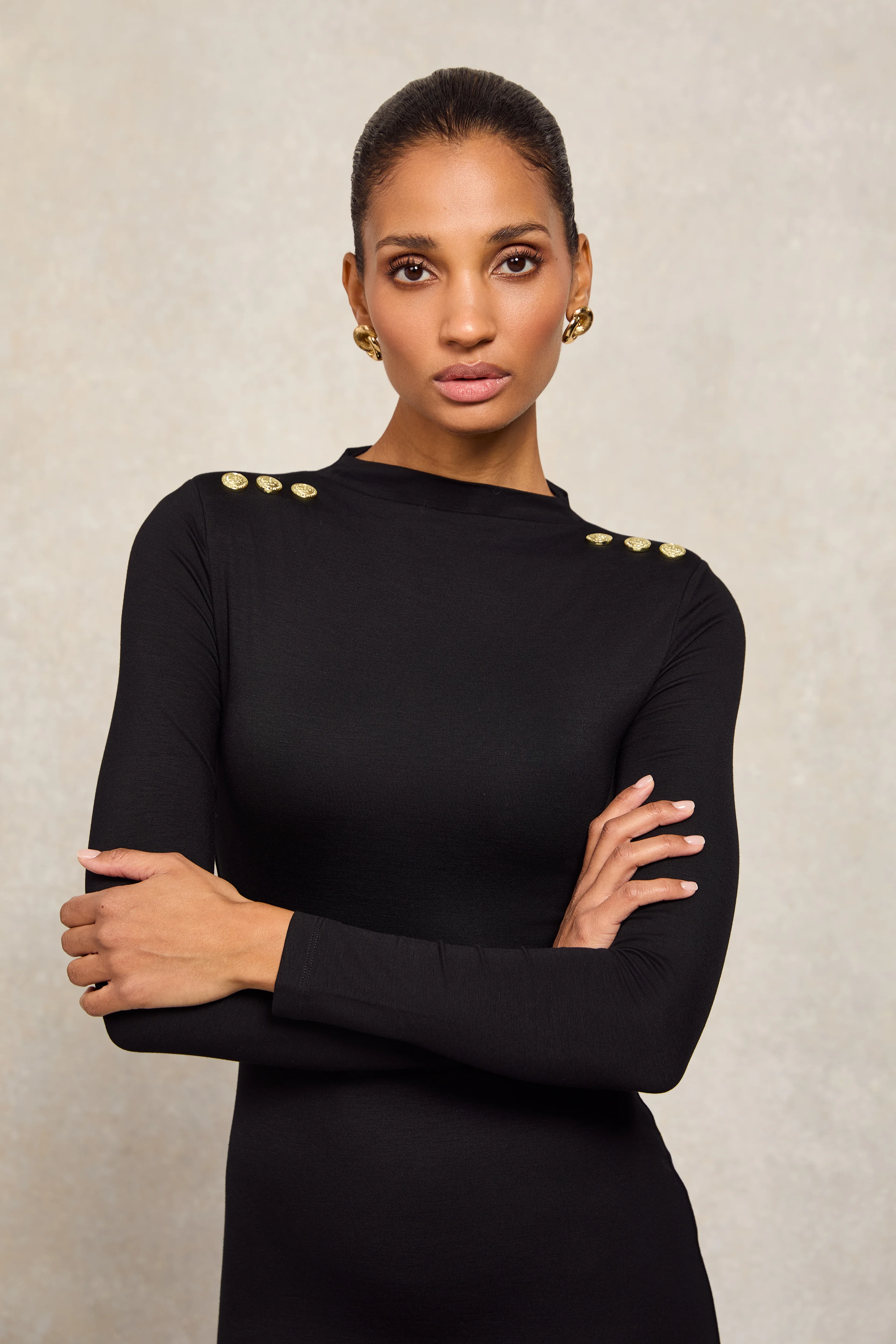 Harper Long Sleeve Maxi Dress (Black) - Image 7