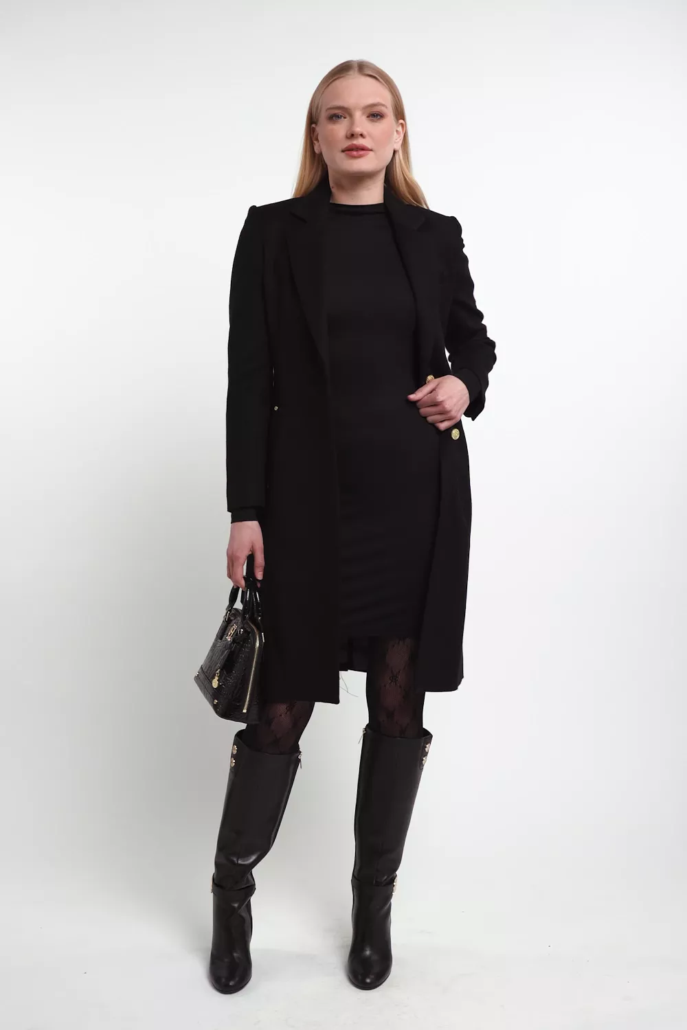 Harper Long Sleeve Mini Dress (Black) - Image 5