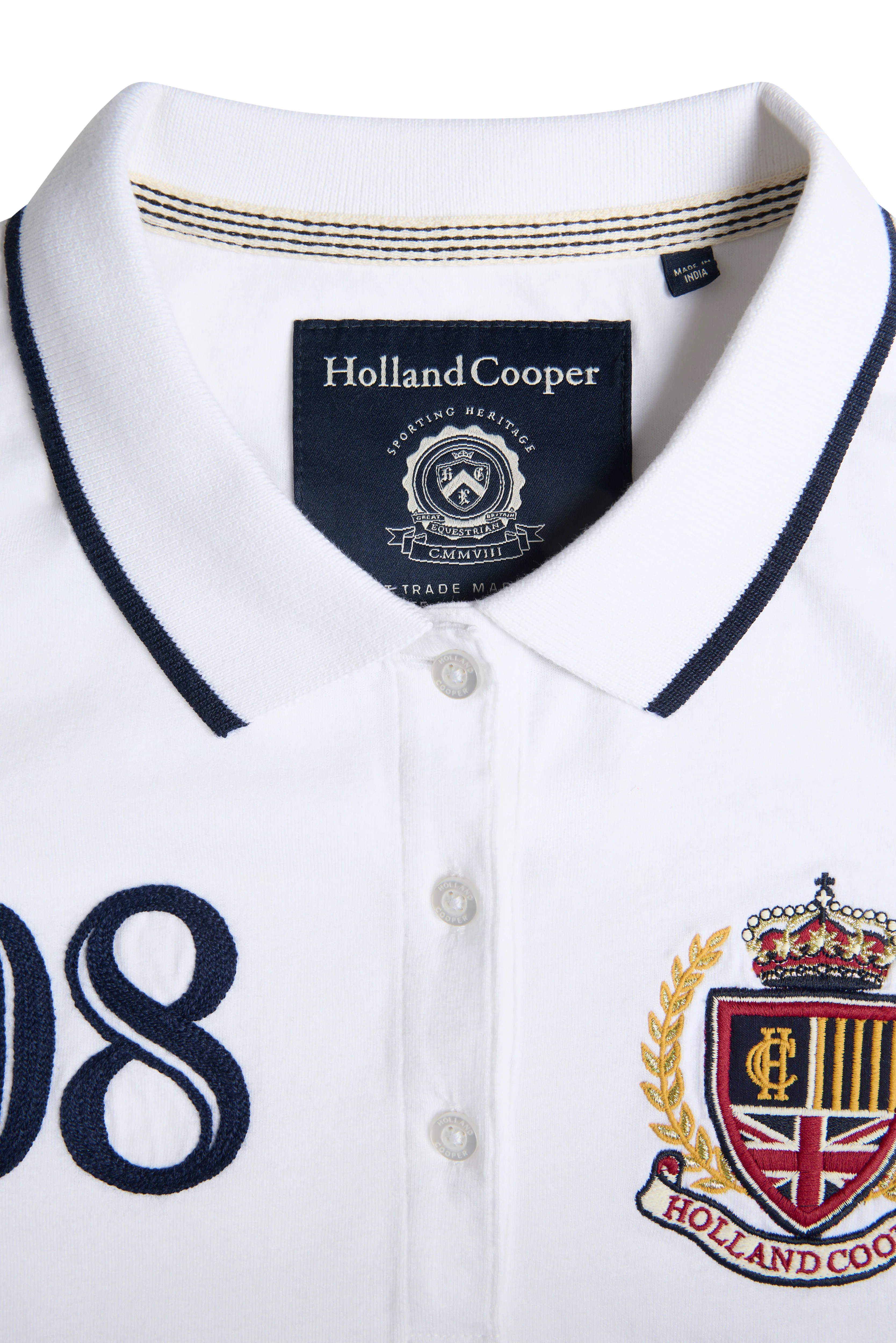 Heritage Long Sleeve Polo Shirt (White) - Image 8