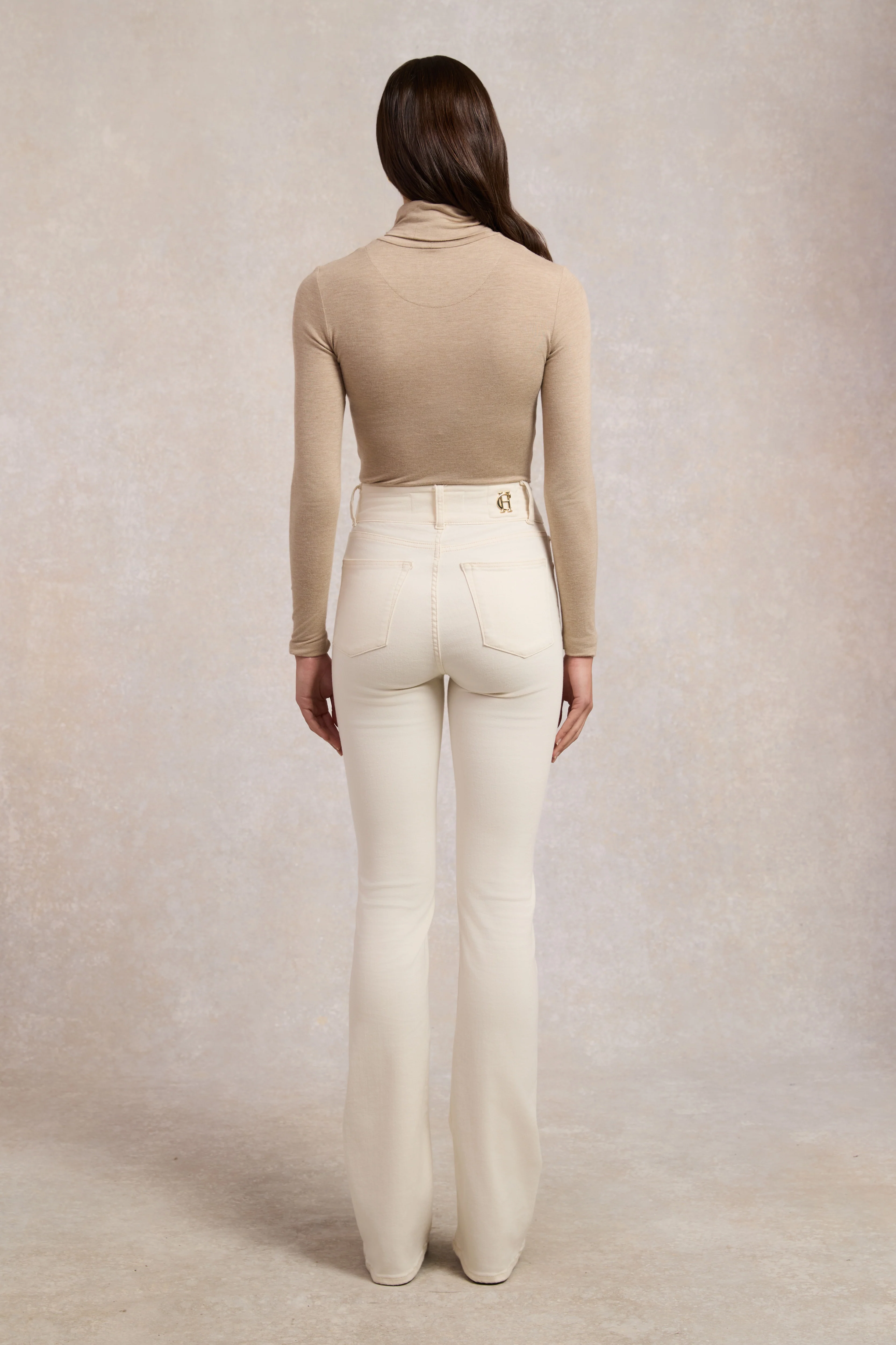 High Rise Flared Jean (Oatmeal) - Image 5