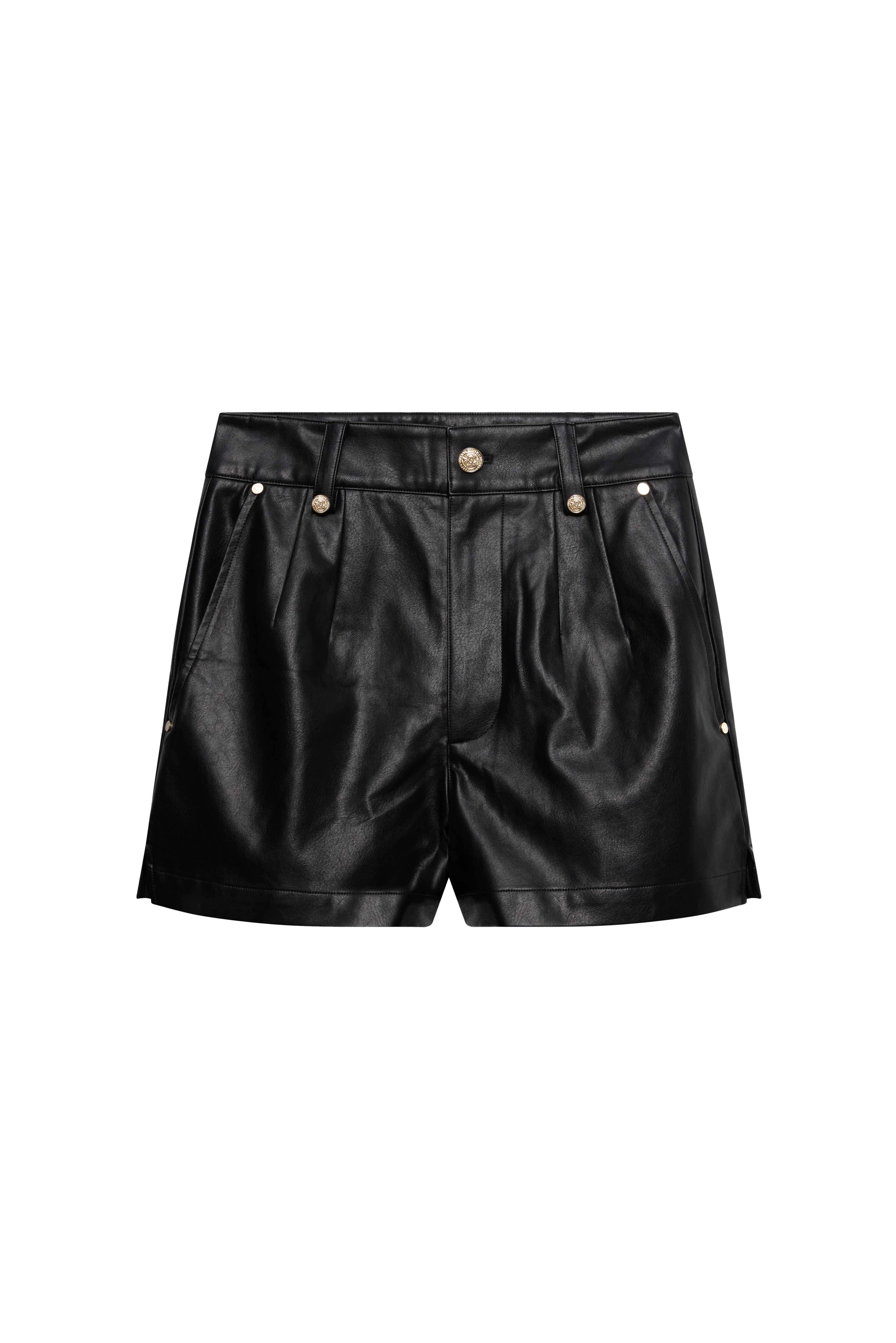 High Waisted Faux Leather Short (Black) - Image 4