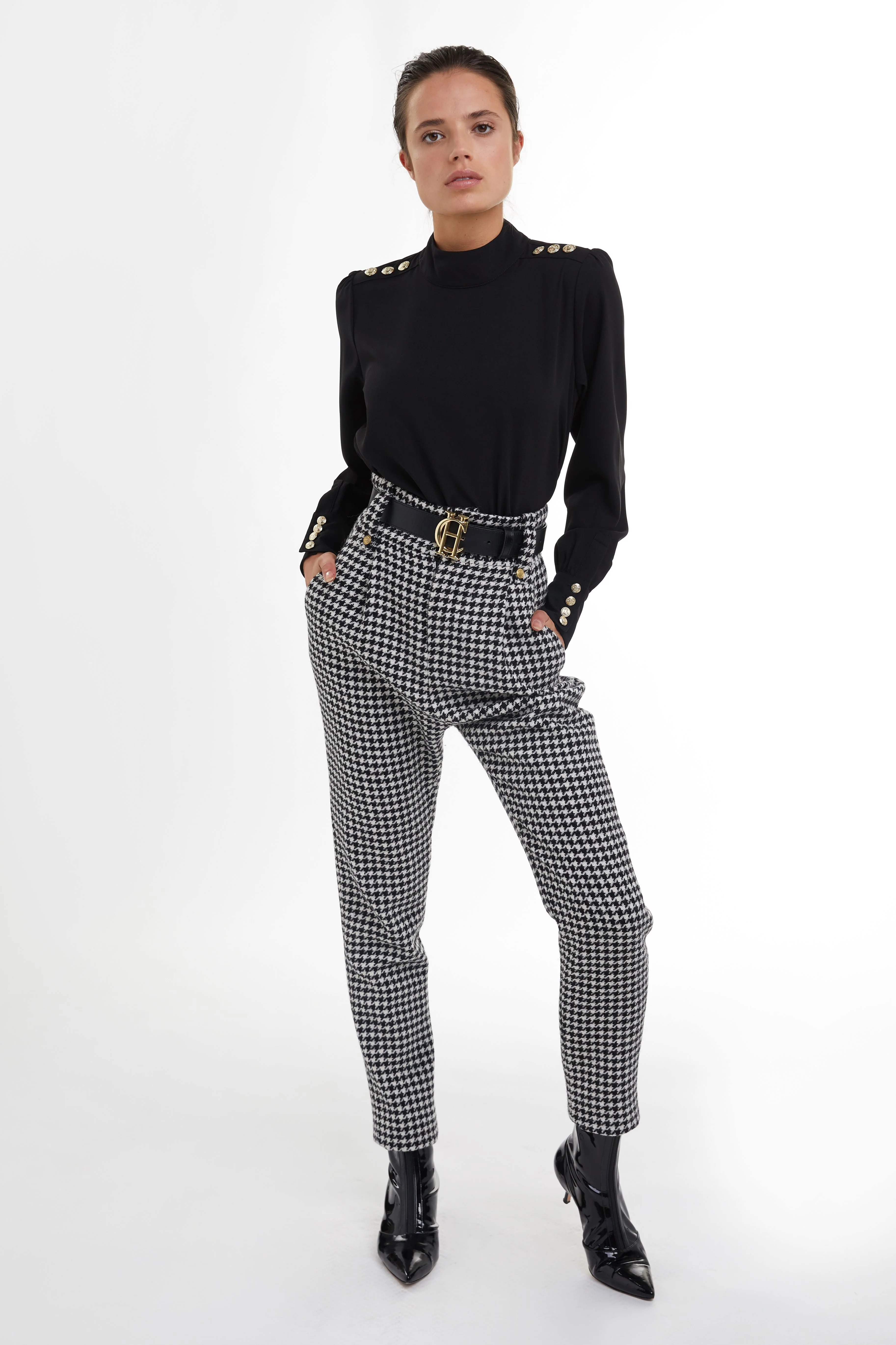 High Waisted Peg Trouser (Houndstooth) - Image 2