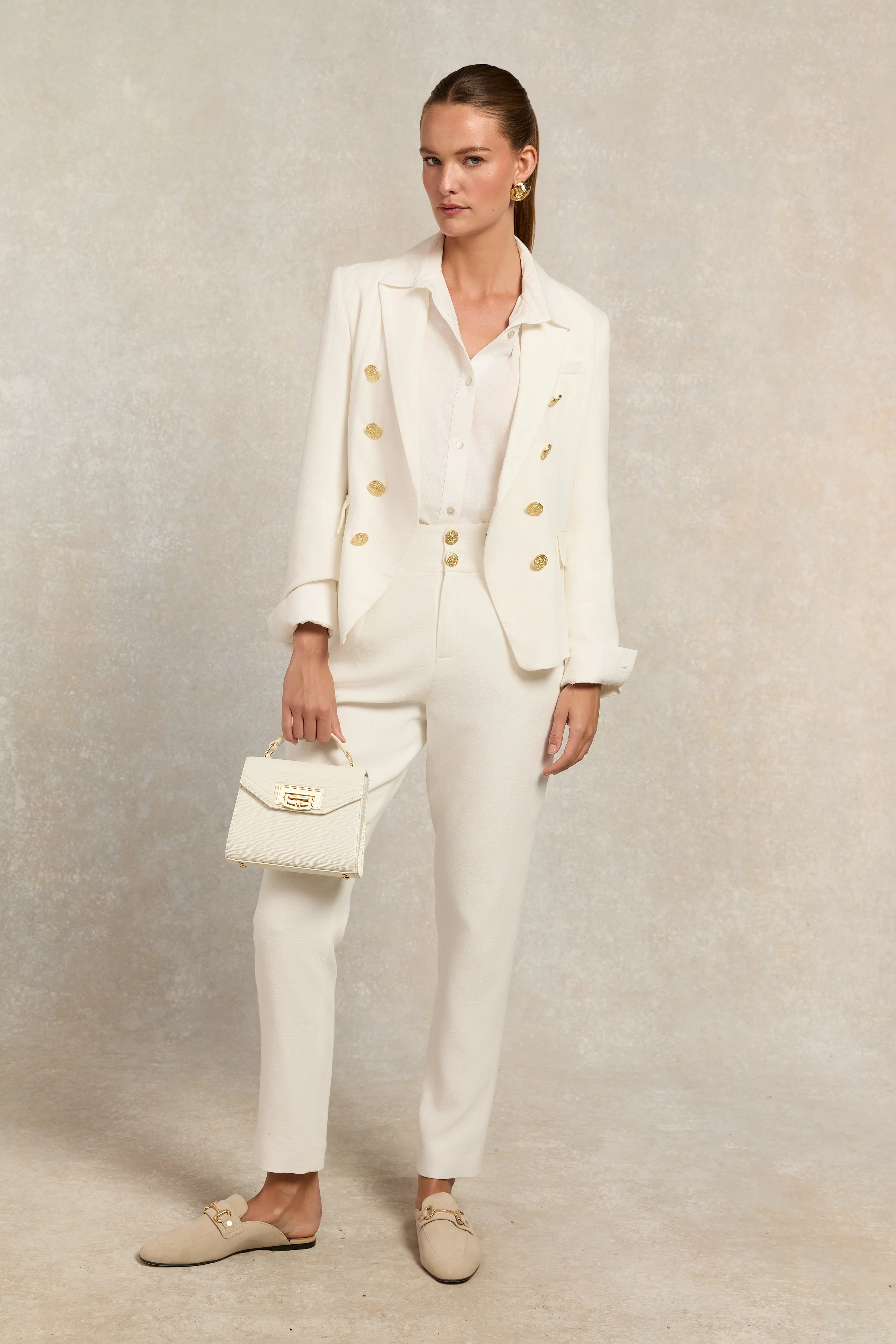 High Waisted Peg Trouser (Oyster Linen) - Image 3