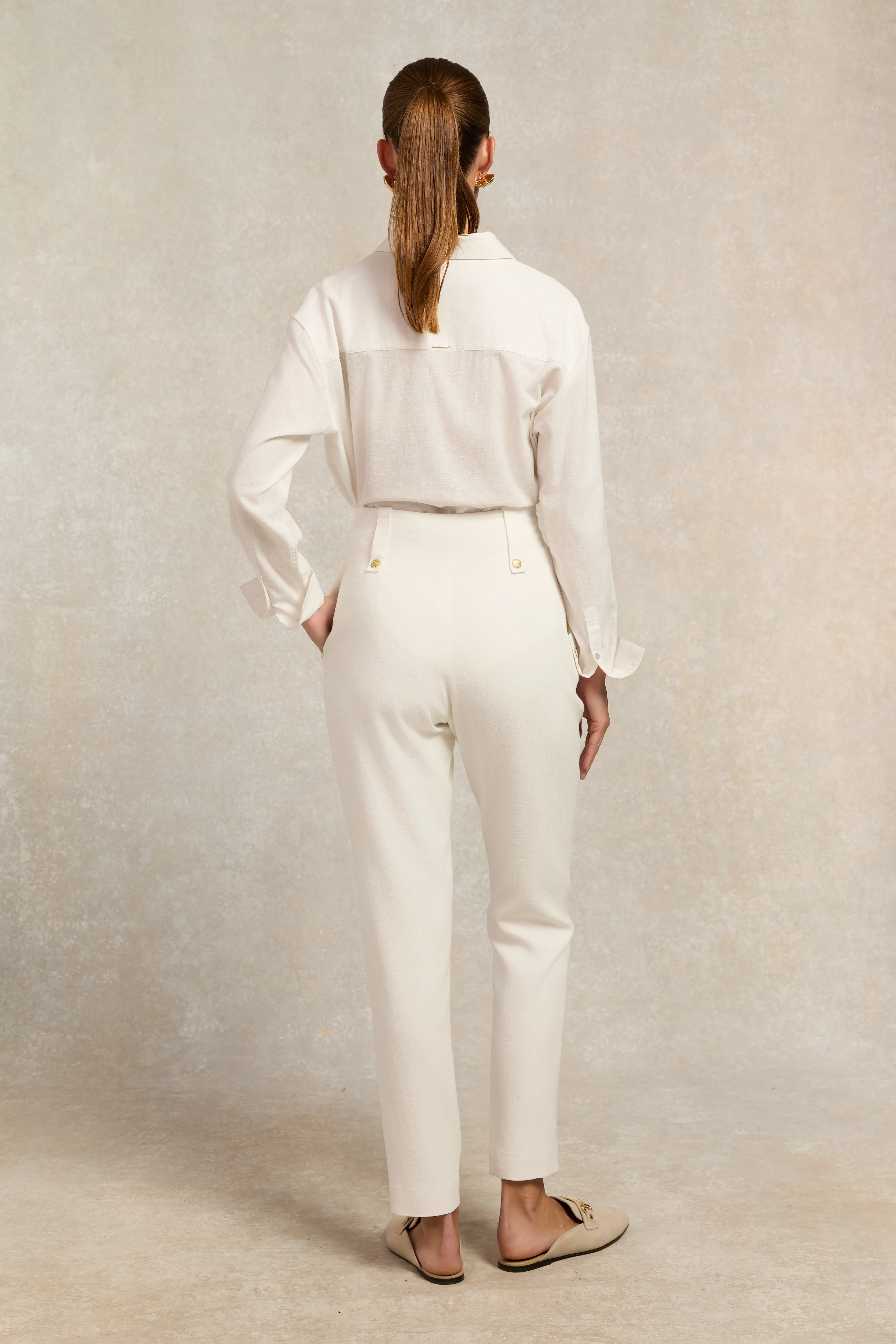 High Waisted Peg Trouser (Oyster Linen) - Image 5