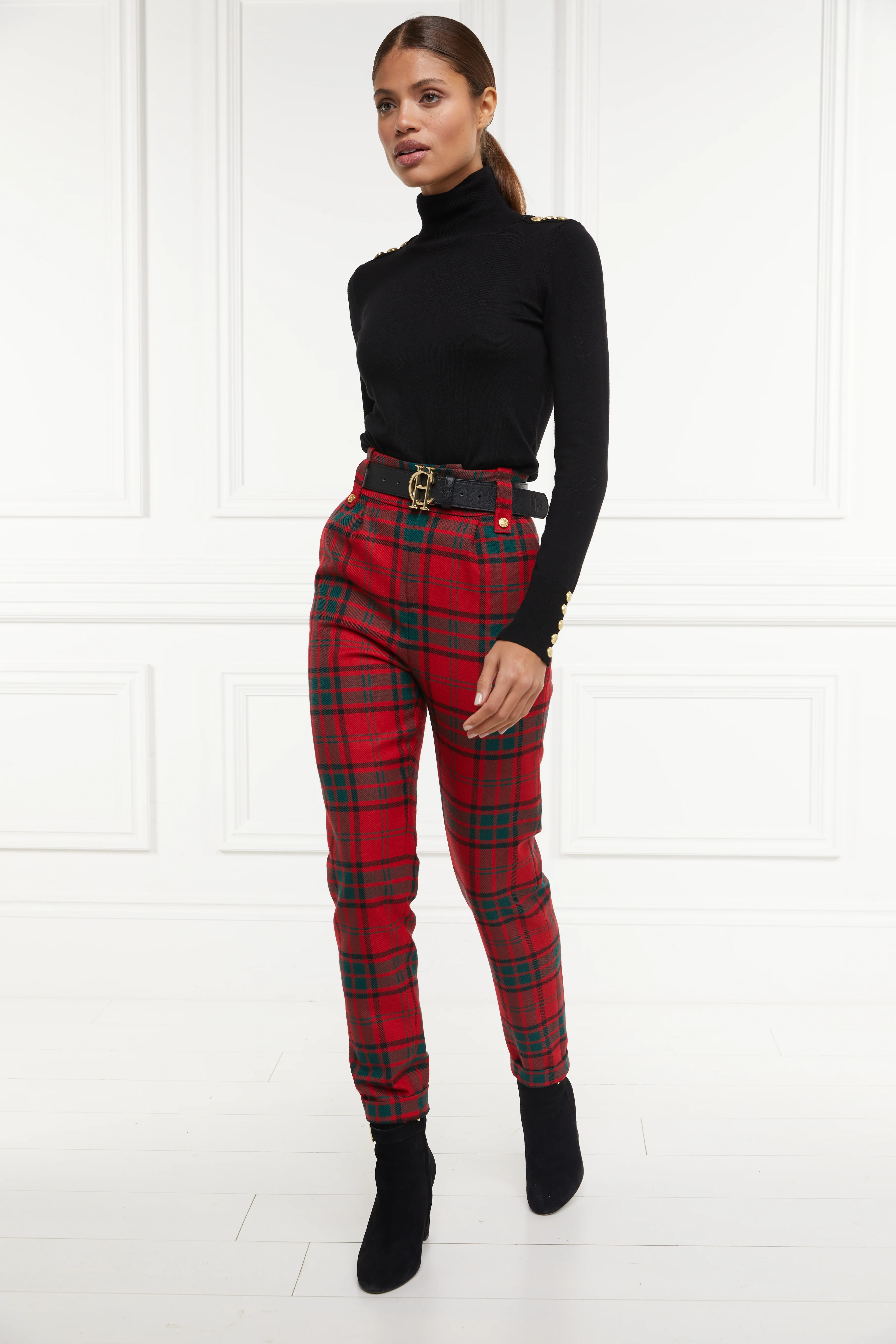High Waisted Peg Trouser (Red Tartan) - Image 3
