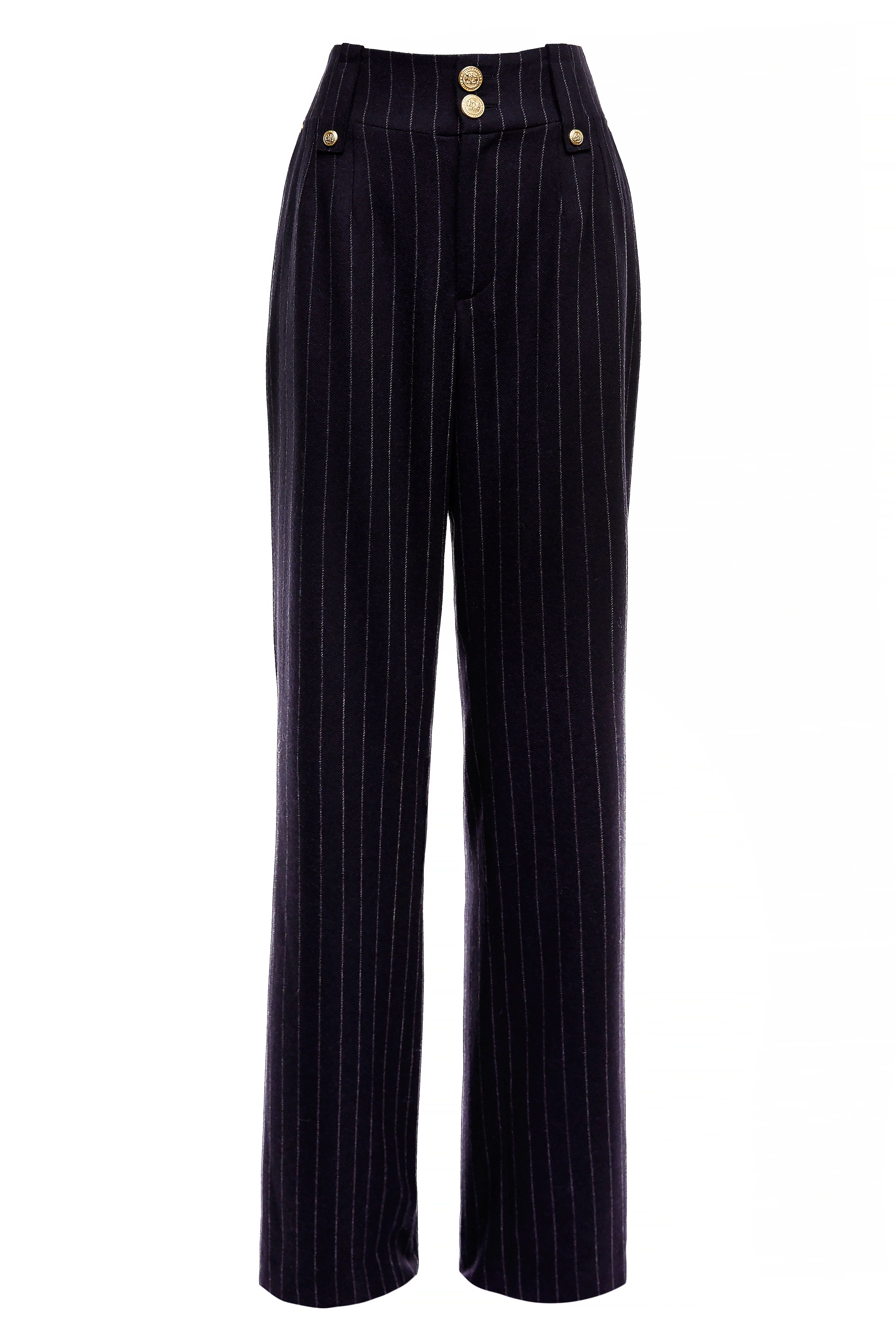 High Waisted Straight Trouser (Navy Chalk Pinstripe) - Image 4