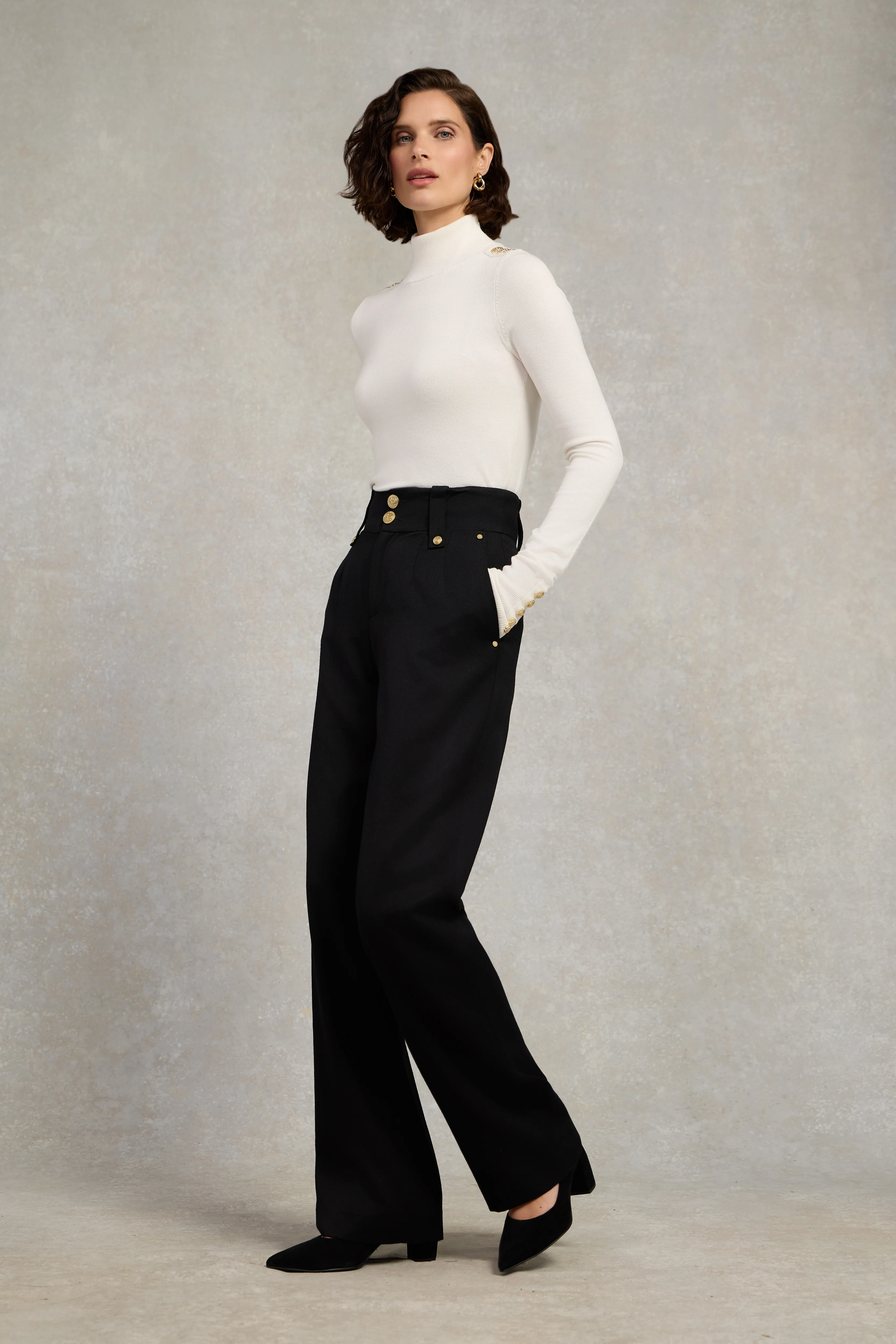 High Waisted Straight Trouser (Black Barathea) - Image 3