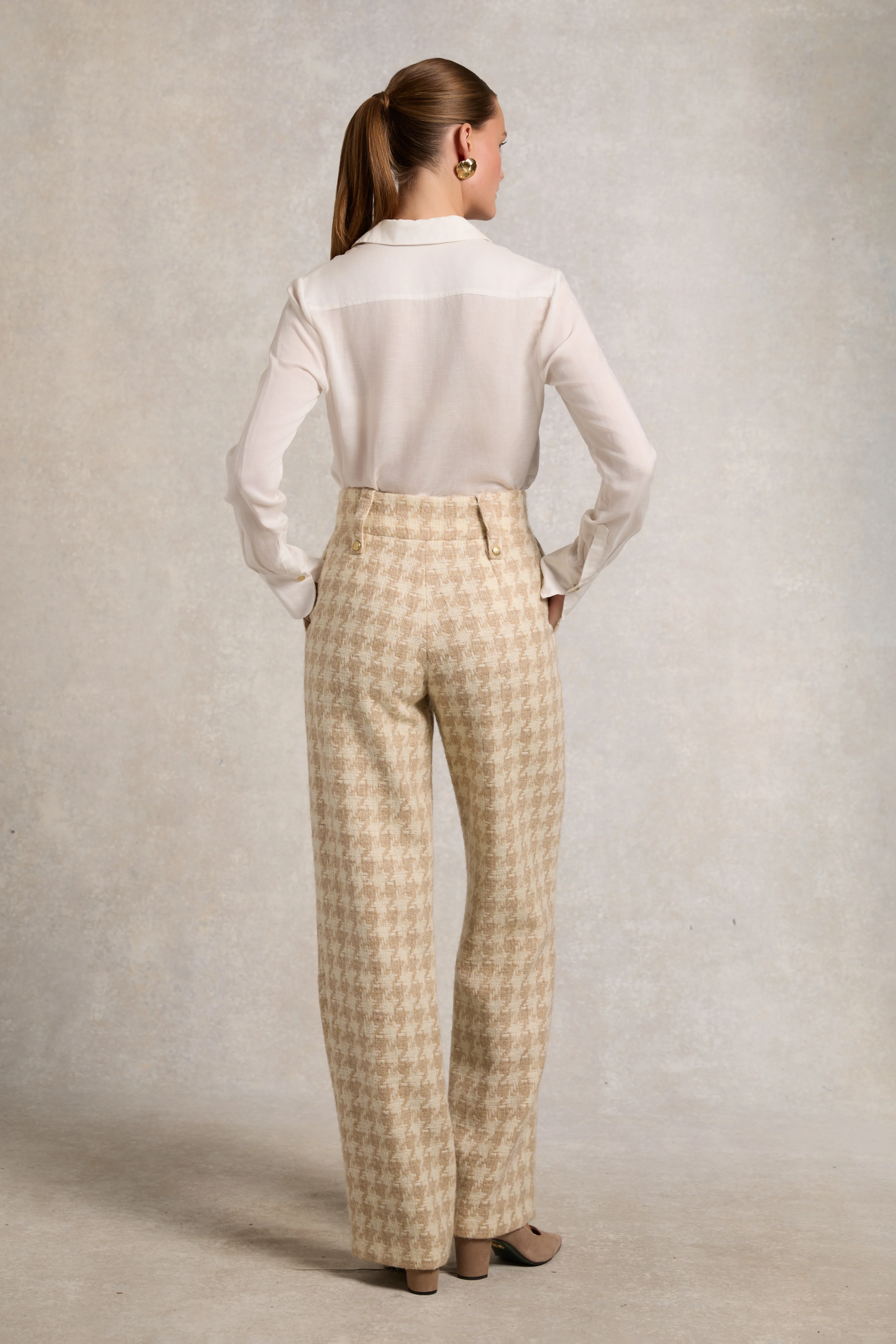 High Waisted Straight Trouser (Camel Houndstooth) - Image 5