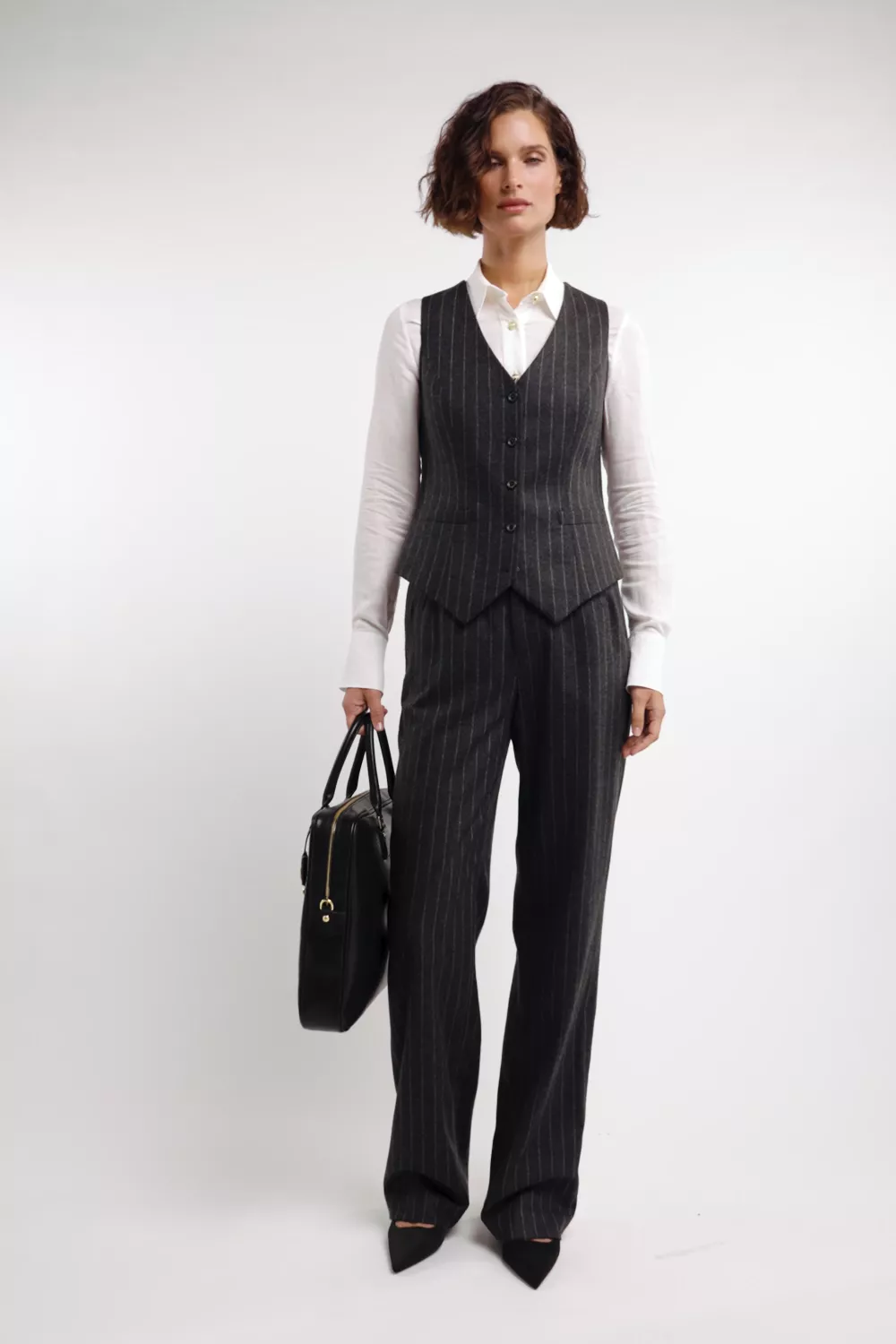 High Waisted Straight Trouser (Charcoal Pinstripe) - Image 5