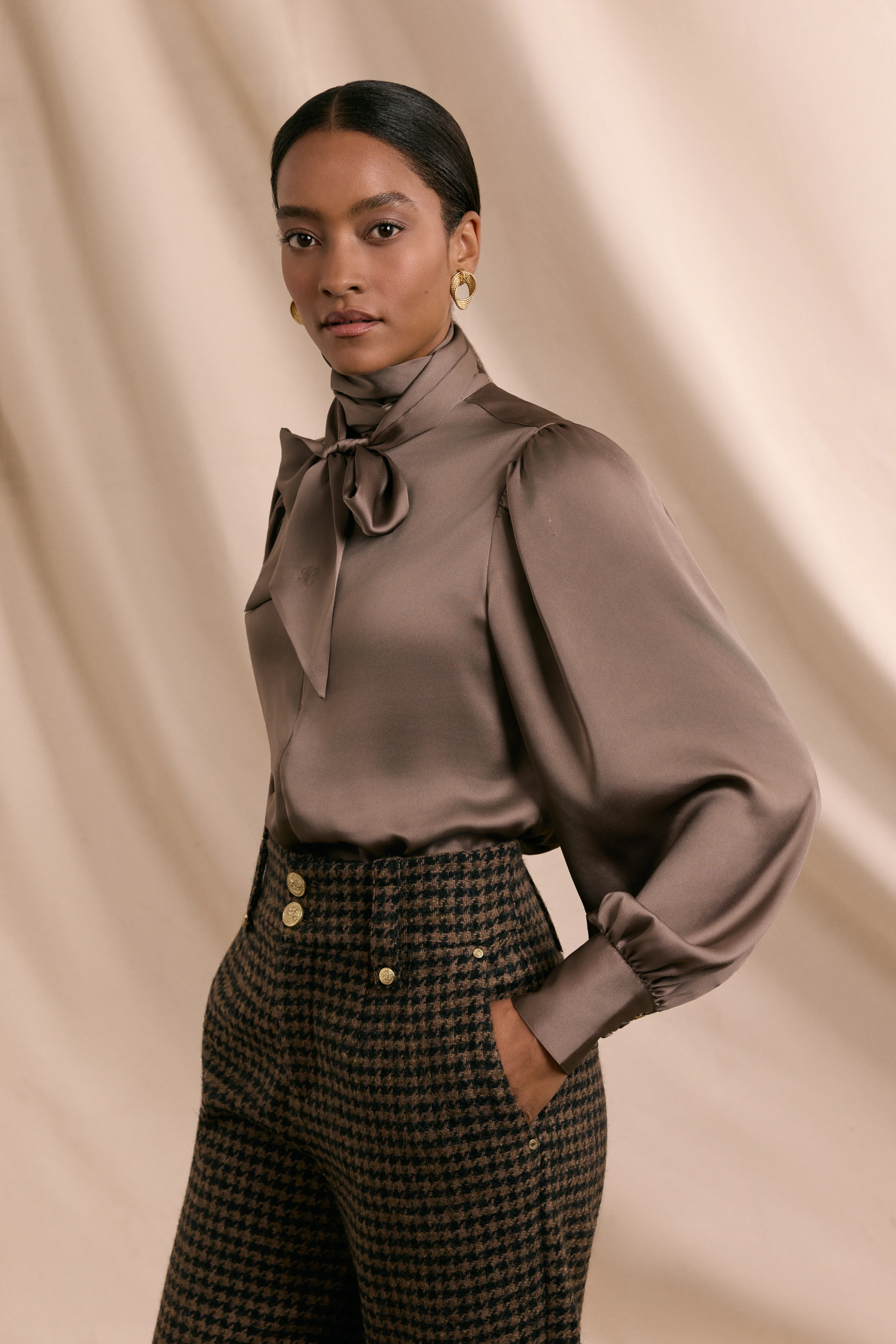 High Waisted Straight Trouser (Chocolate Houndstooth) - Image 3