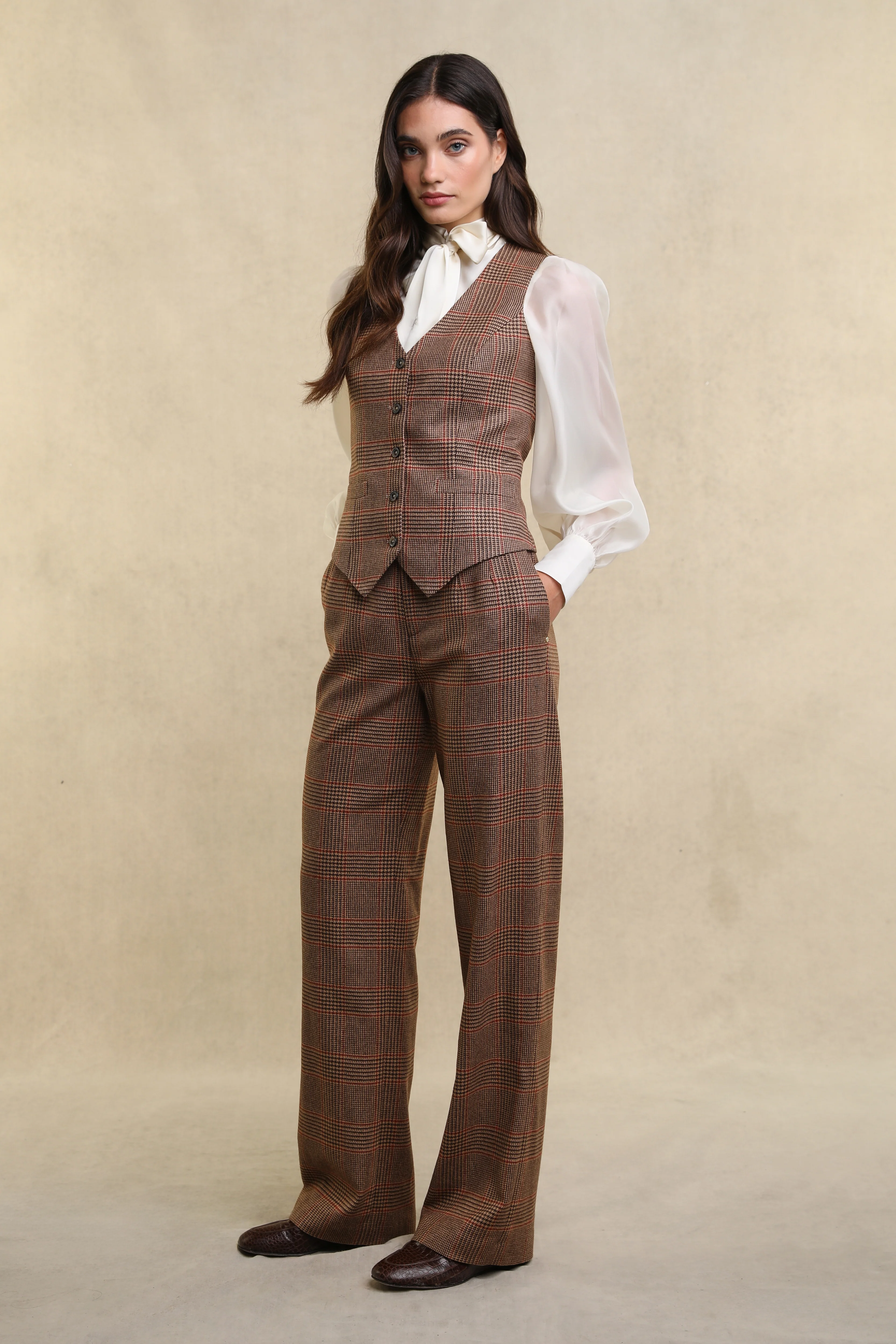 High Waisted Straight Trouser (Clarence Check Merlot) - Image 2