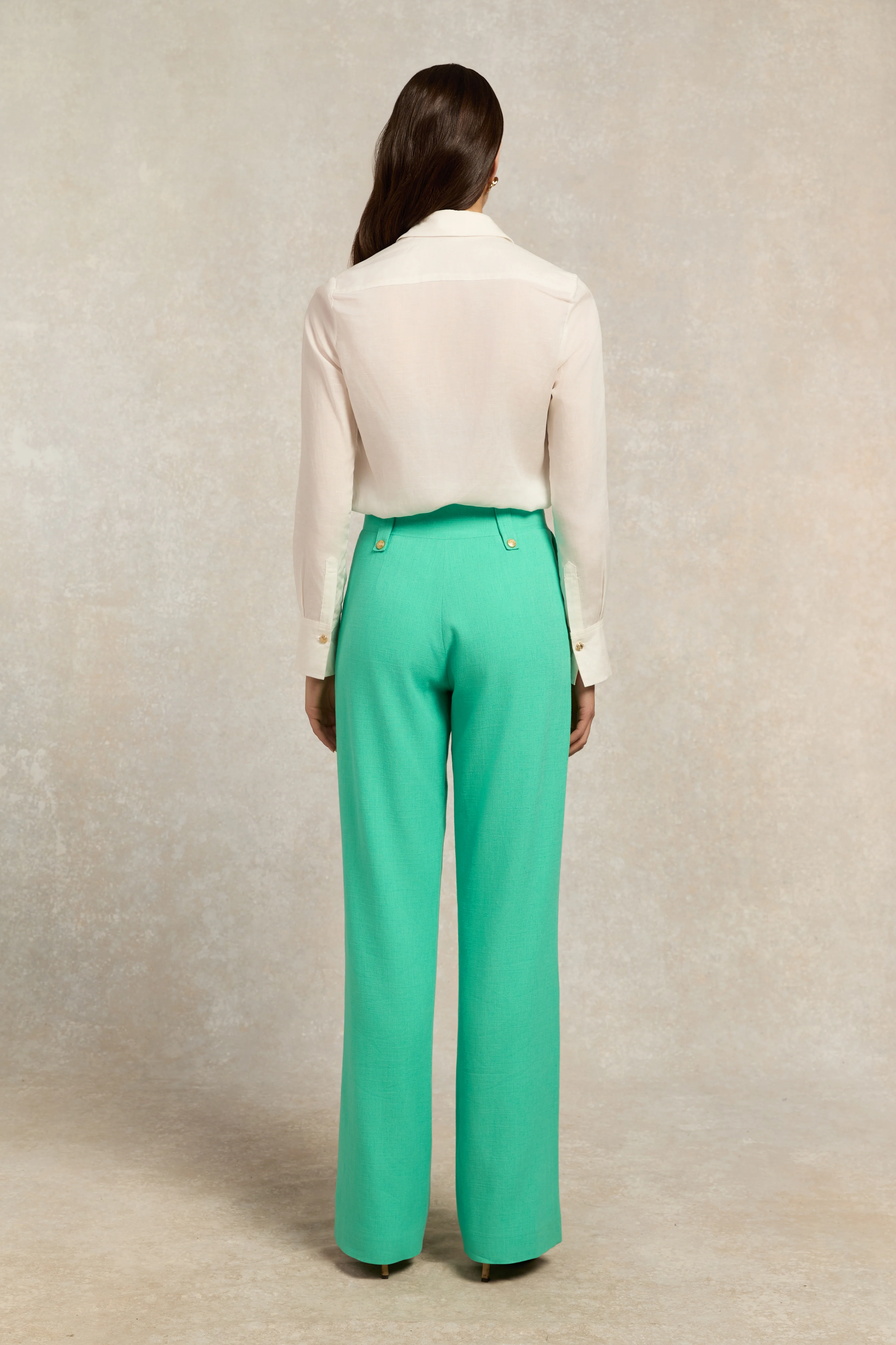 High Waisted Straight Trouser (Jade Linen) - Image 5