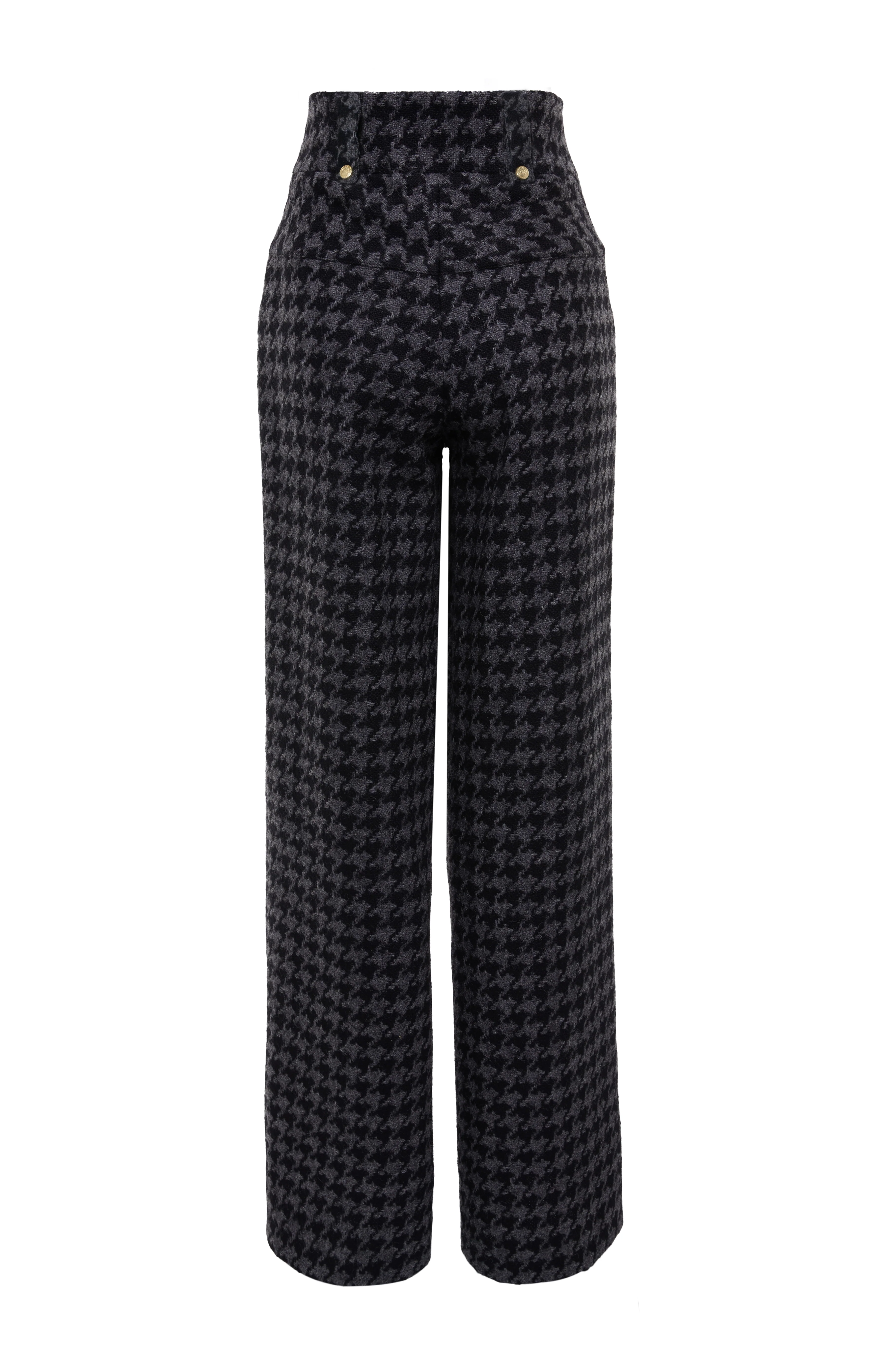 High Waisted Straight Trouser (Large Scale Charcoal Houndstooth) - Image 6