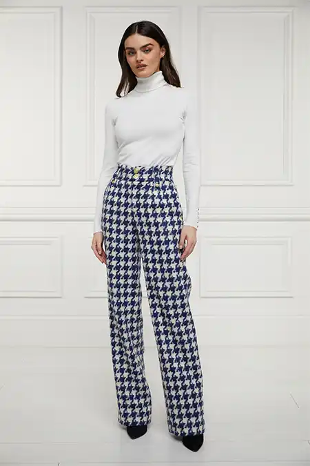 High Waisted Straight Trouser (Large Scale Navy Houndstooth) - Image 5
