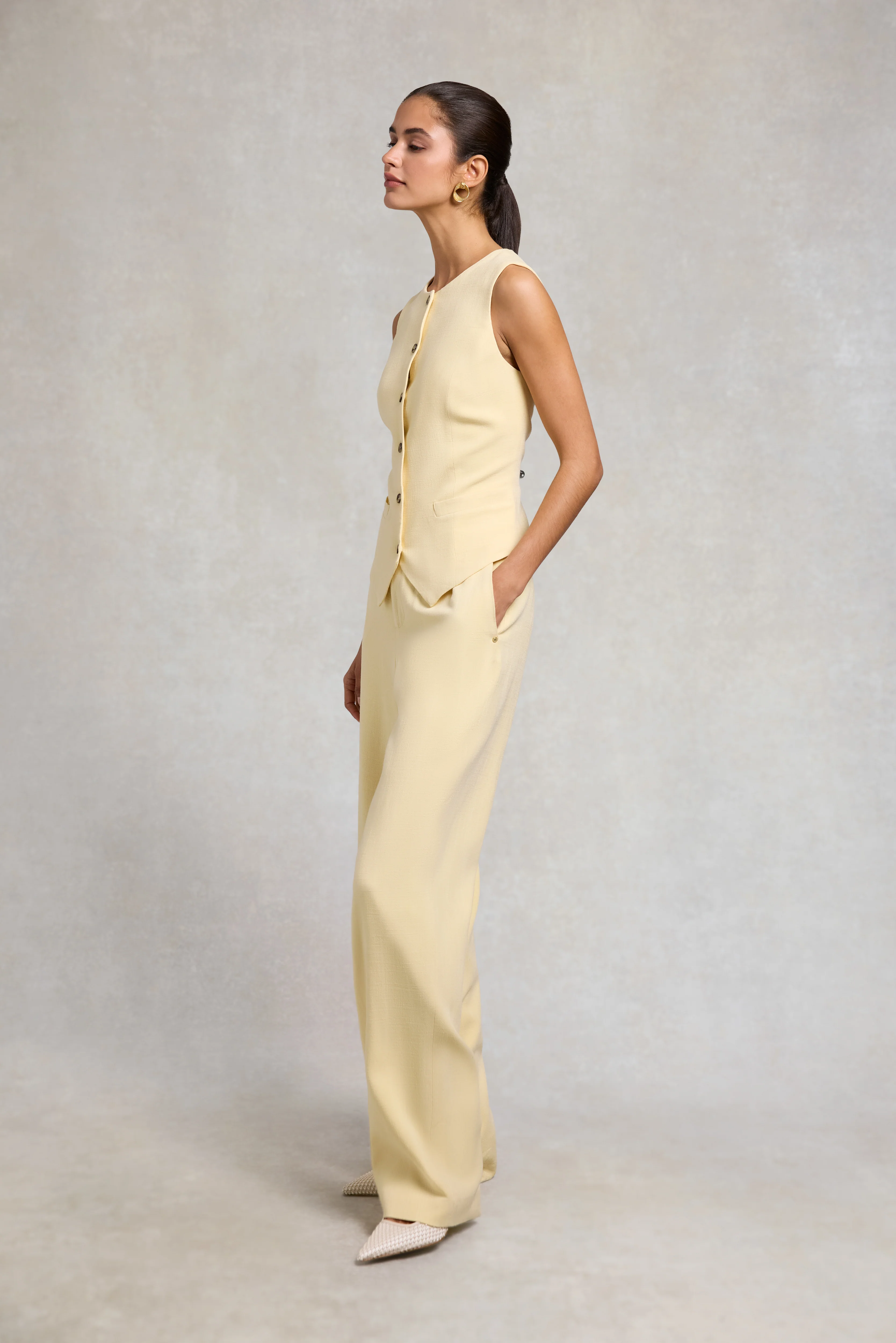High Waisted Straight Trouser (Lemon Linen) - Image 4