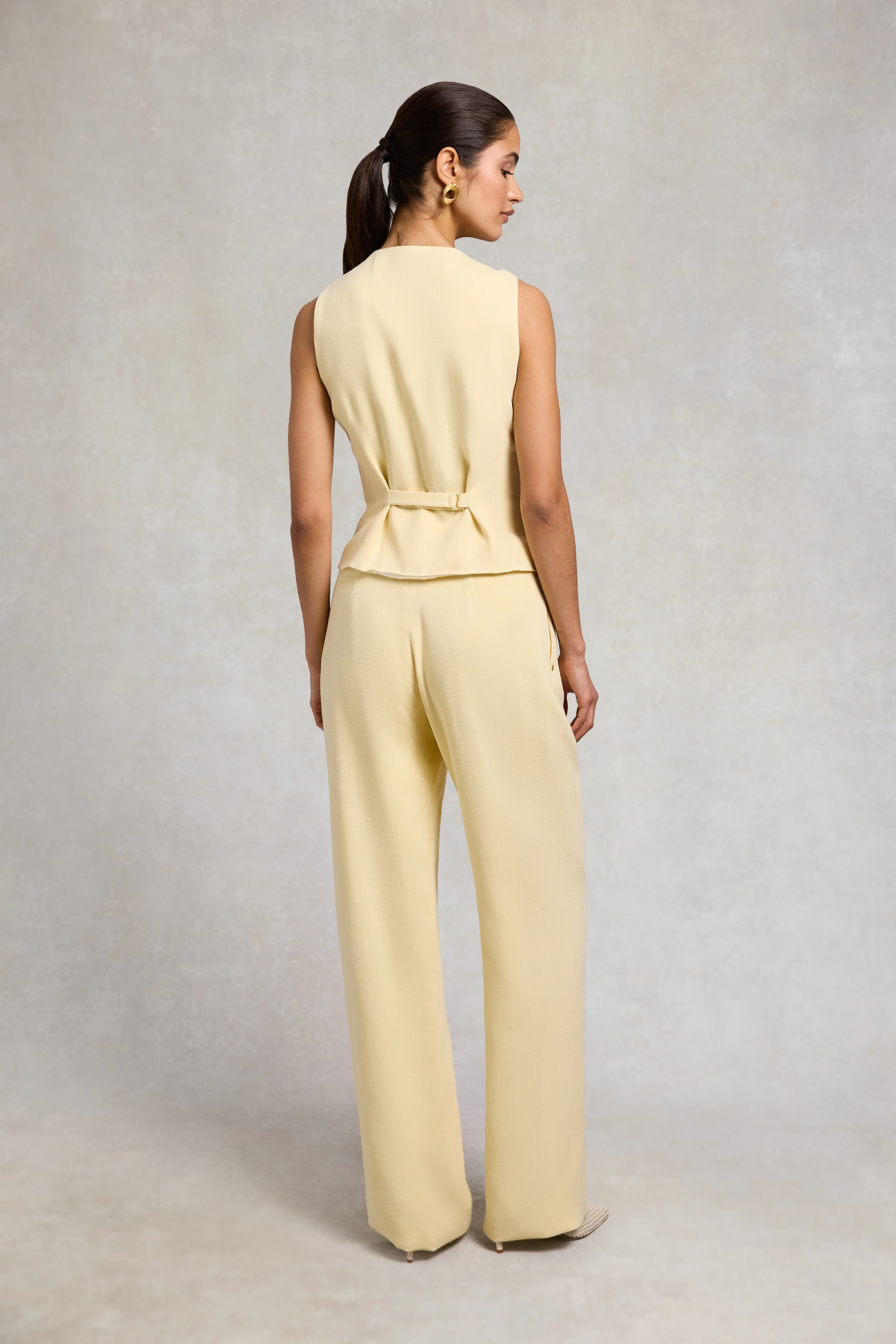 High Waisted Straight Trouser (Lemon Linen) - Image 5