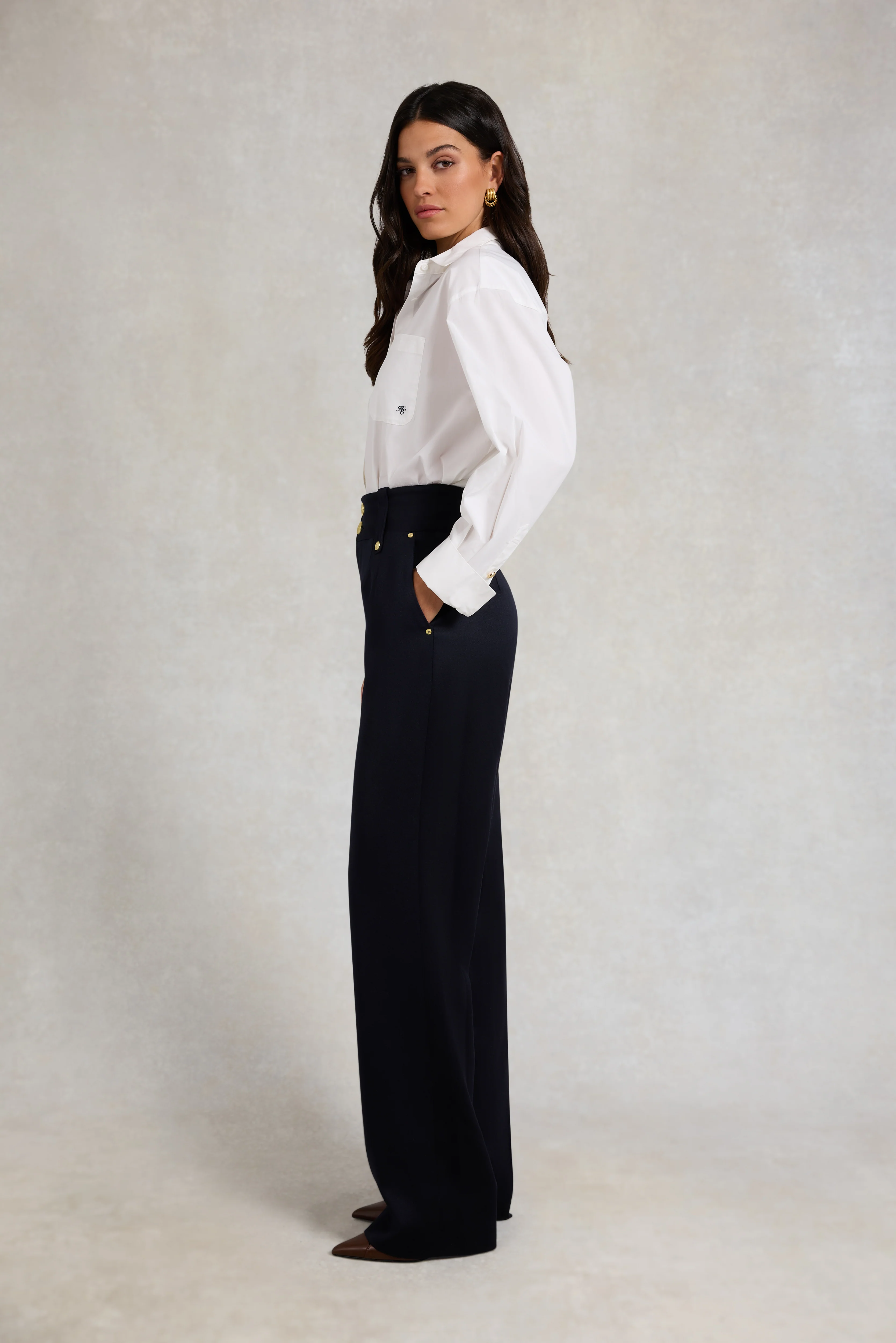 High Waisted Straight Trouser (Navy Barathea) - Image 2
