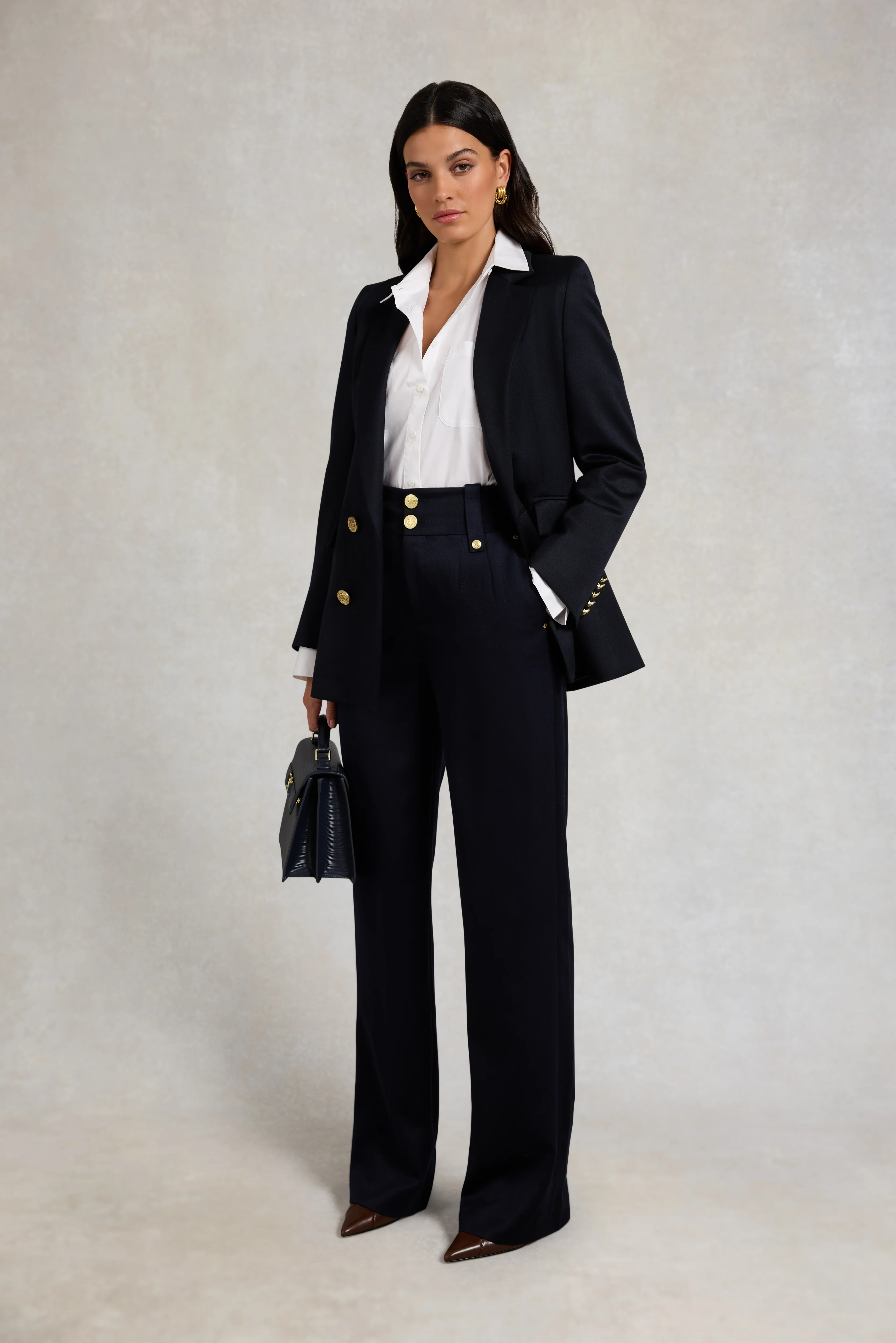 High Waisted Straight Trouser (Navy Barathea) - Image 3