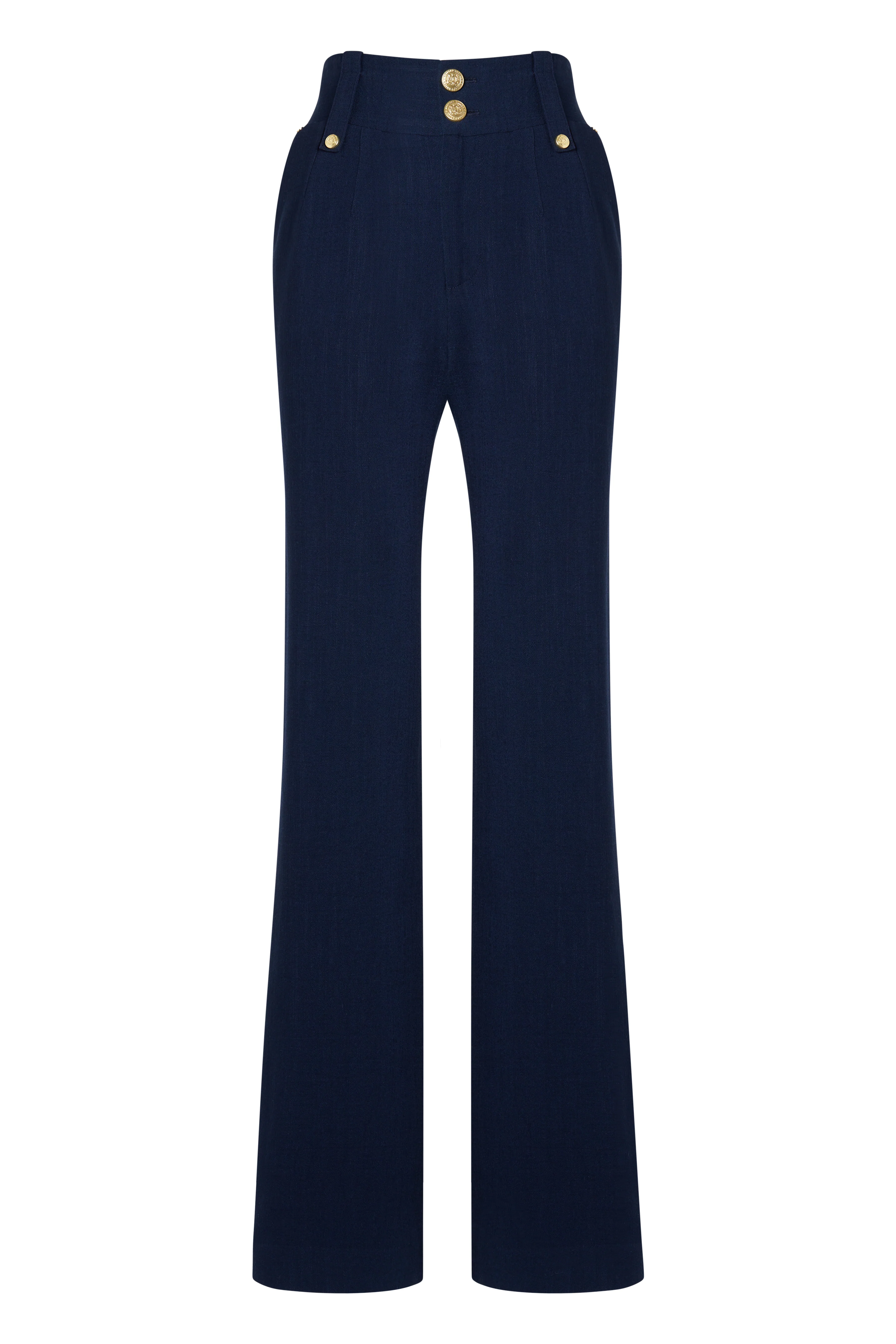 High Waisted Straight Trouser (Navy Linen) - Image 4