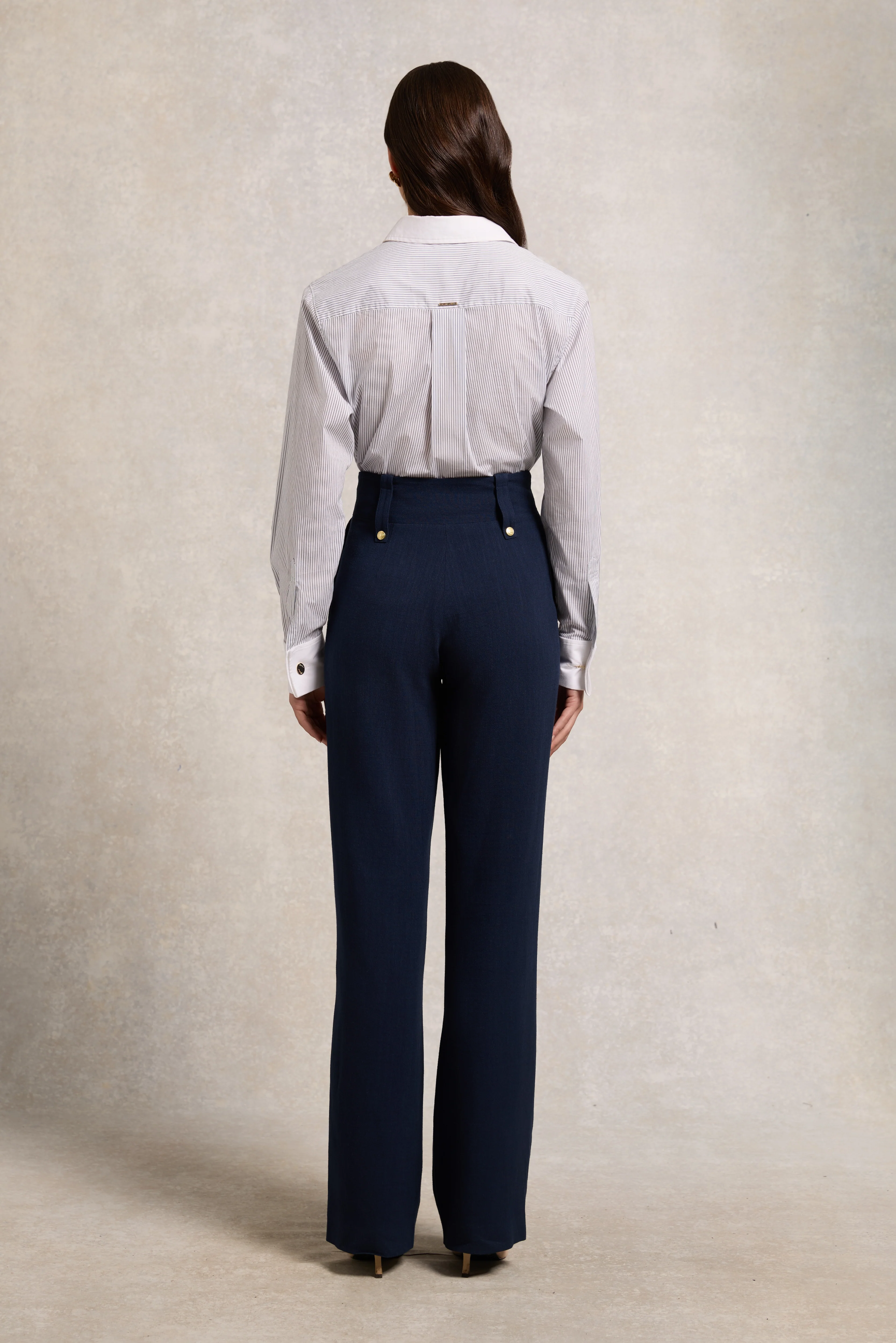 High Waisted Straight Trouser (Navy Linen) - Image 5