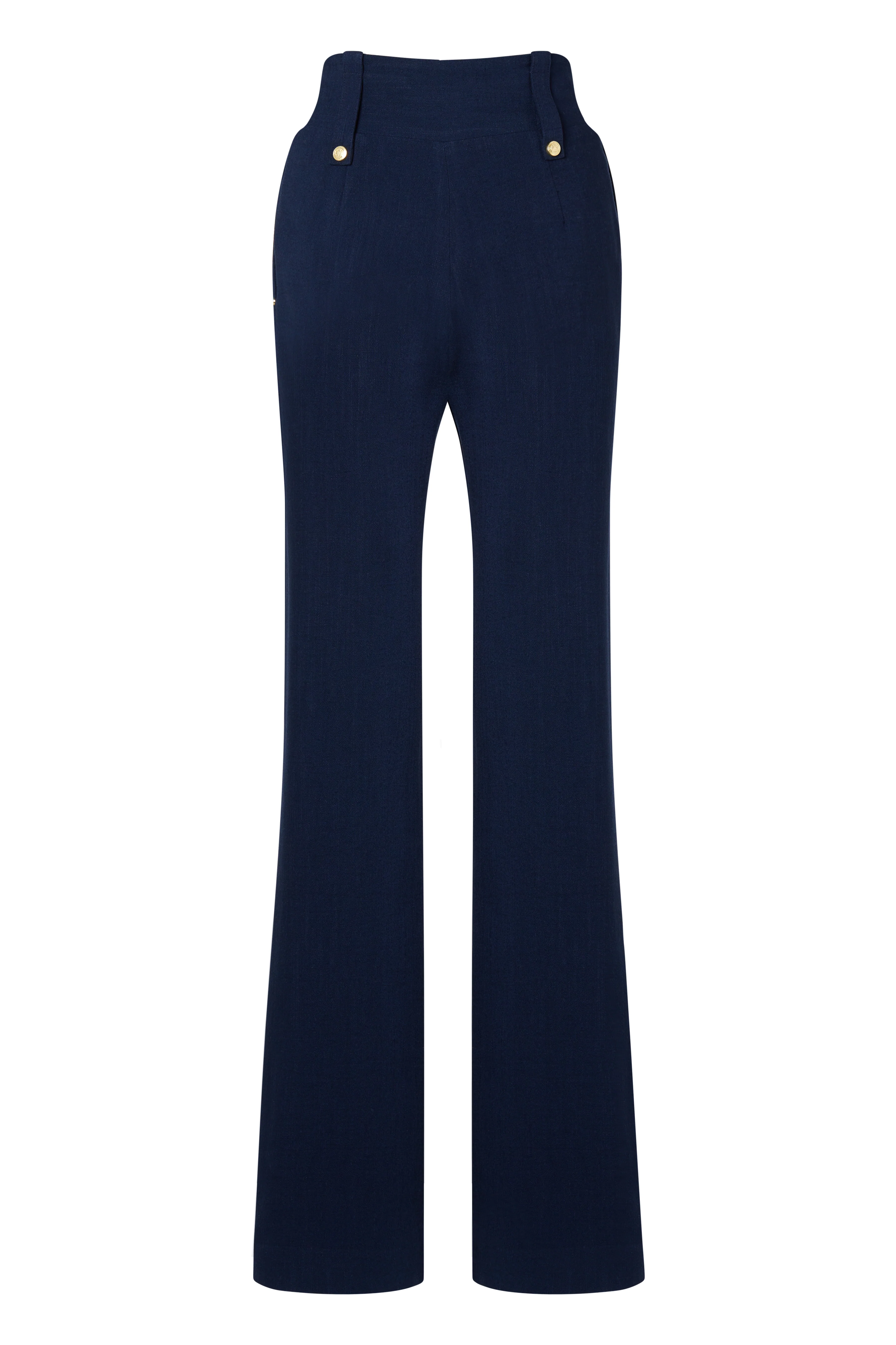 High Waisted Straight Trouser (Navy Linen) - Image 7