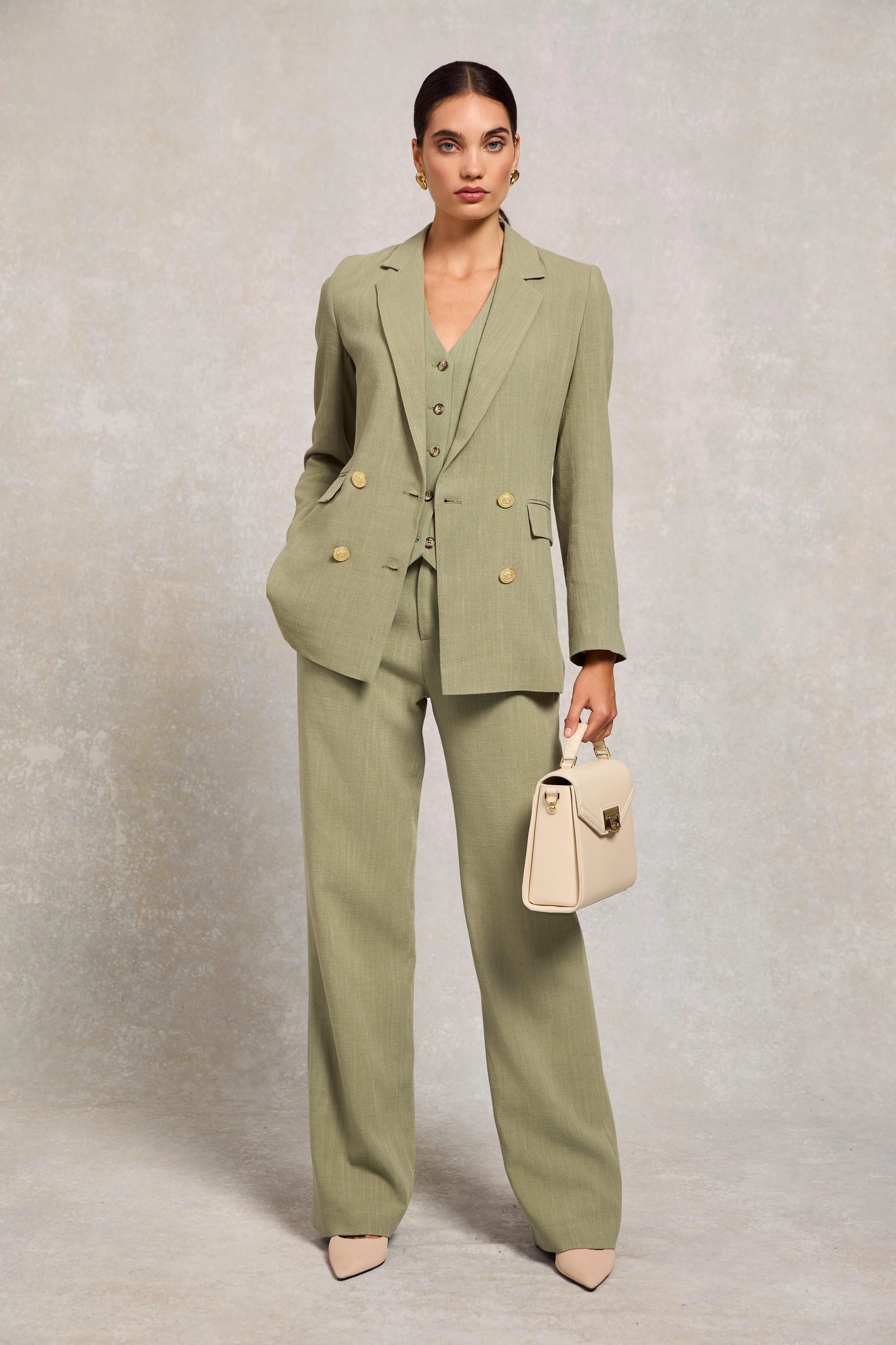 High Waisted Straight Trouser (Sage Linen) - Image 3