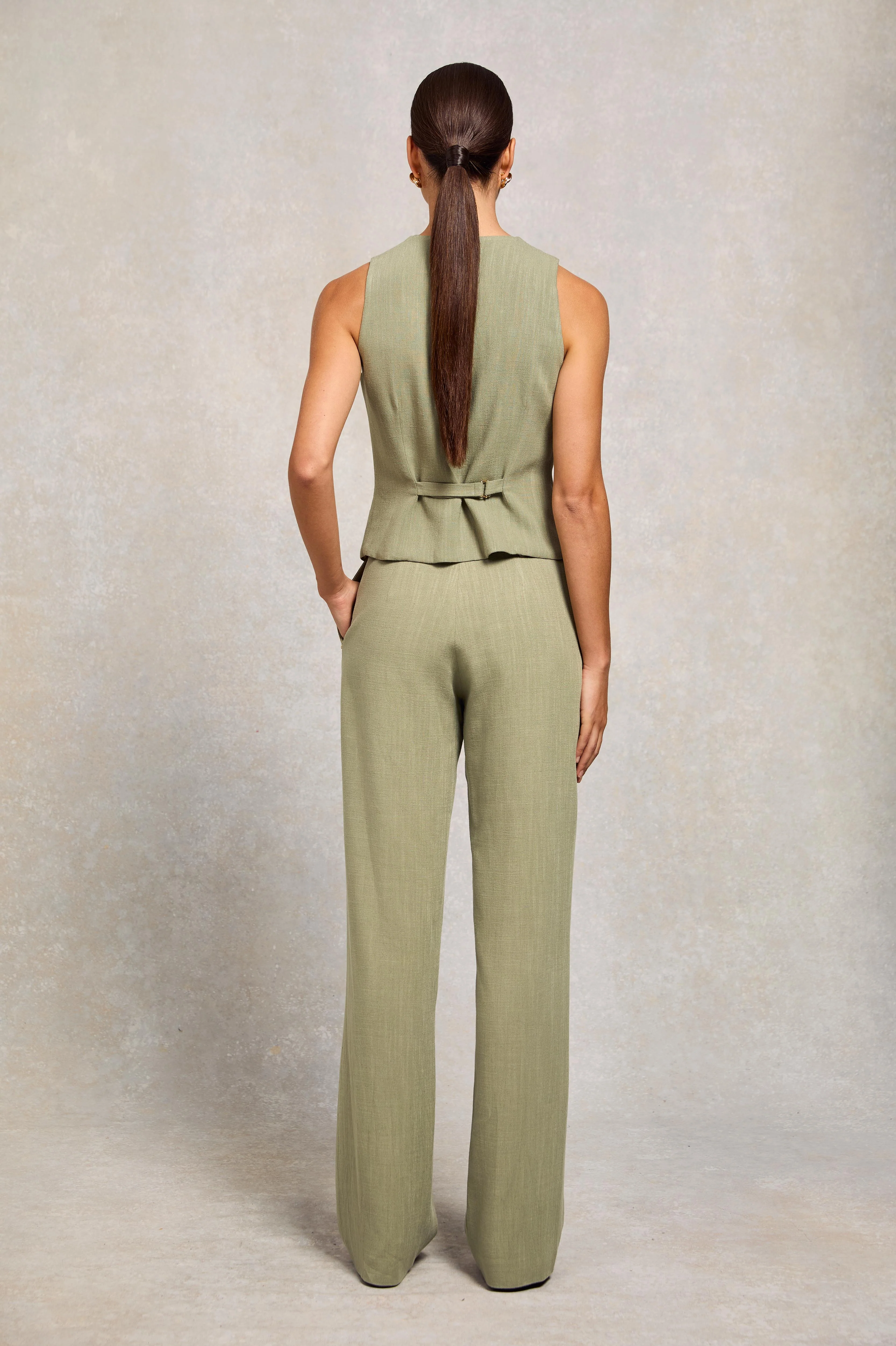High Waisted Straight Trouser (Sage Linen) - Image 5
