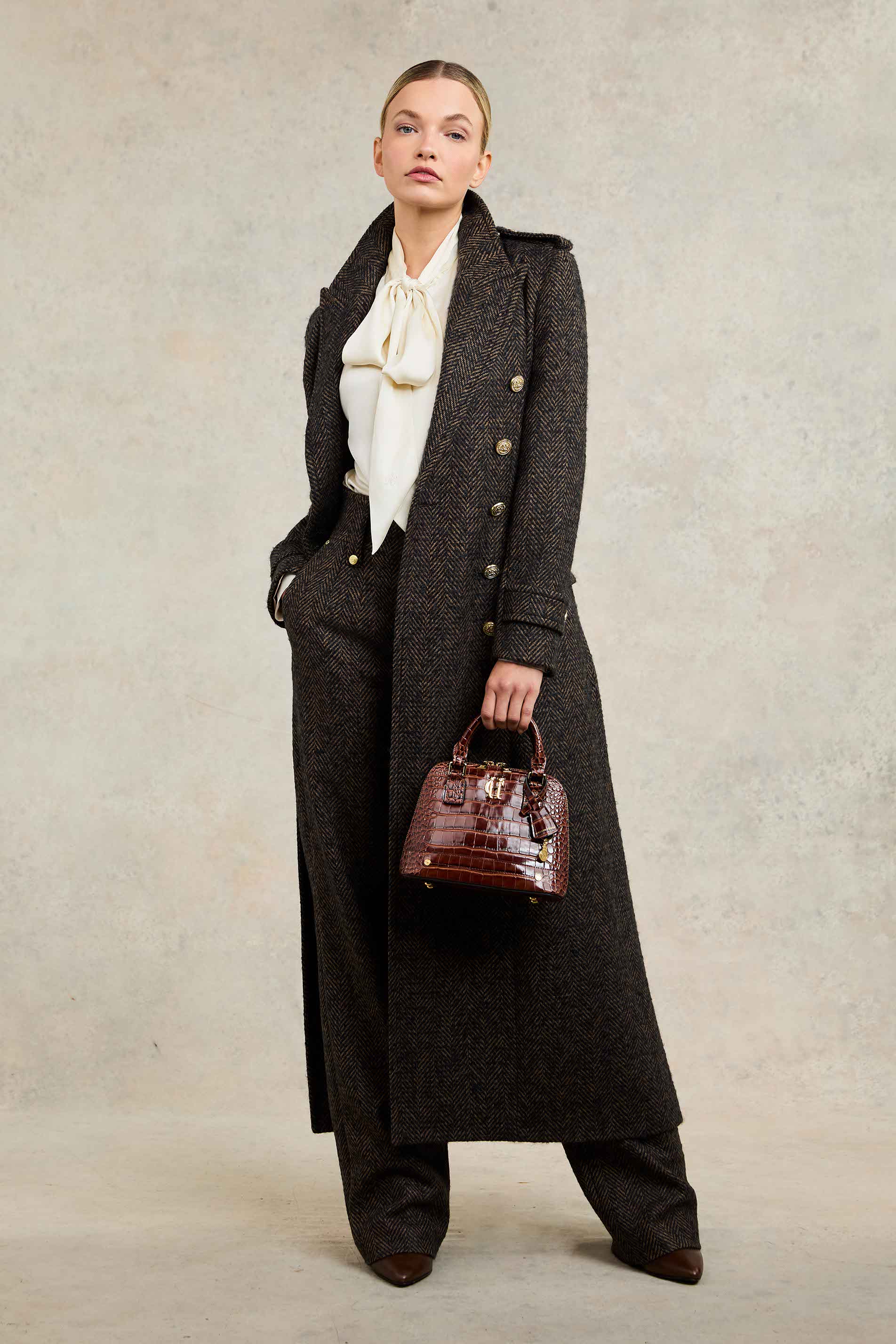 High Waisted Straight Trouser (Walnut Herringbone) - Image 2