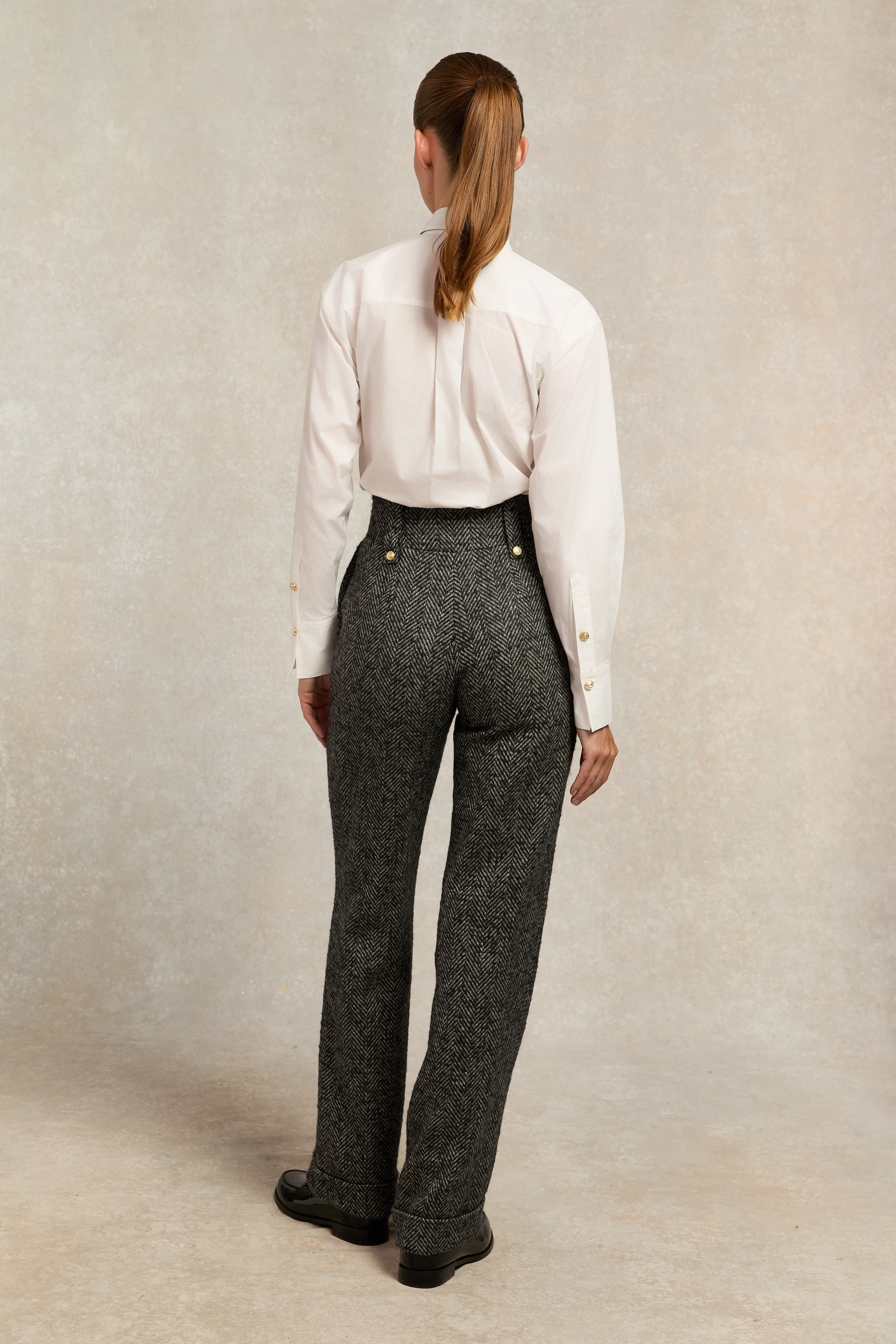 High Waisted Wide Leg Trouser (Ebony Herringbone) - Image 5