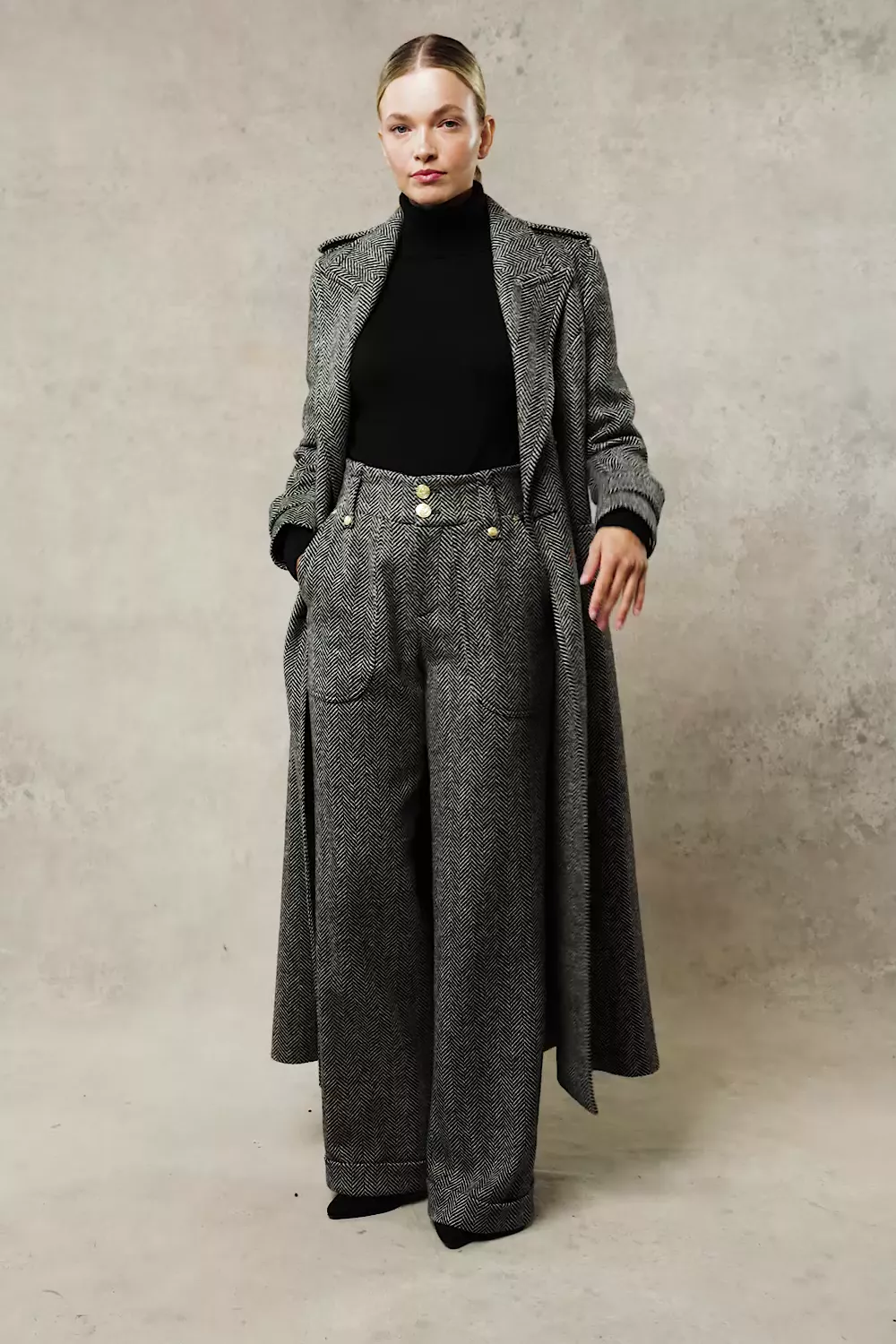 High Waisted Wide Leg Trouser (Wide Tooth Black Herringbone) - Image 5