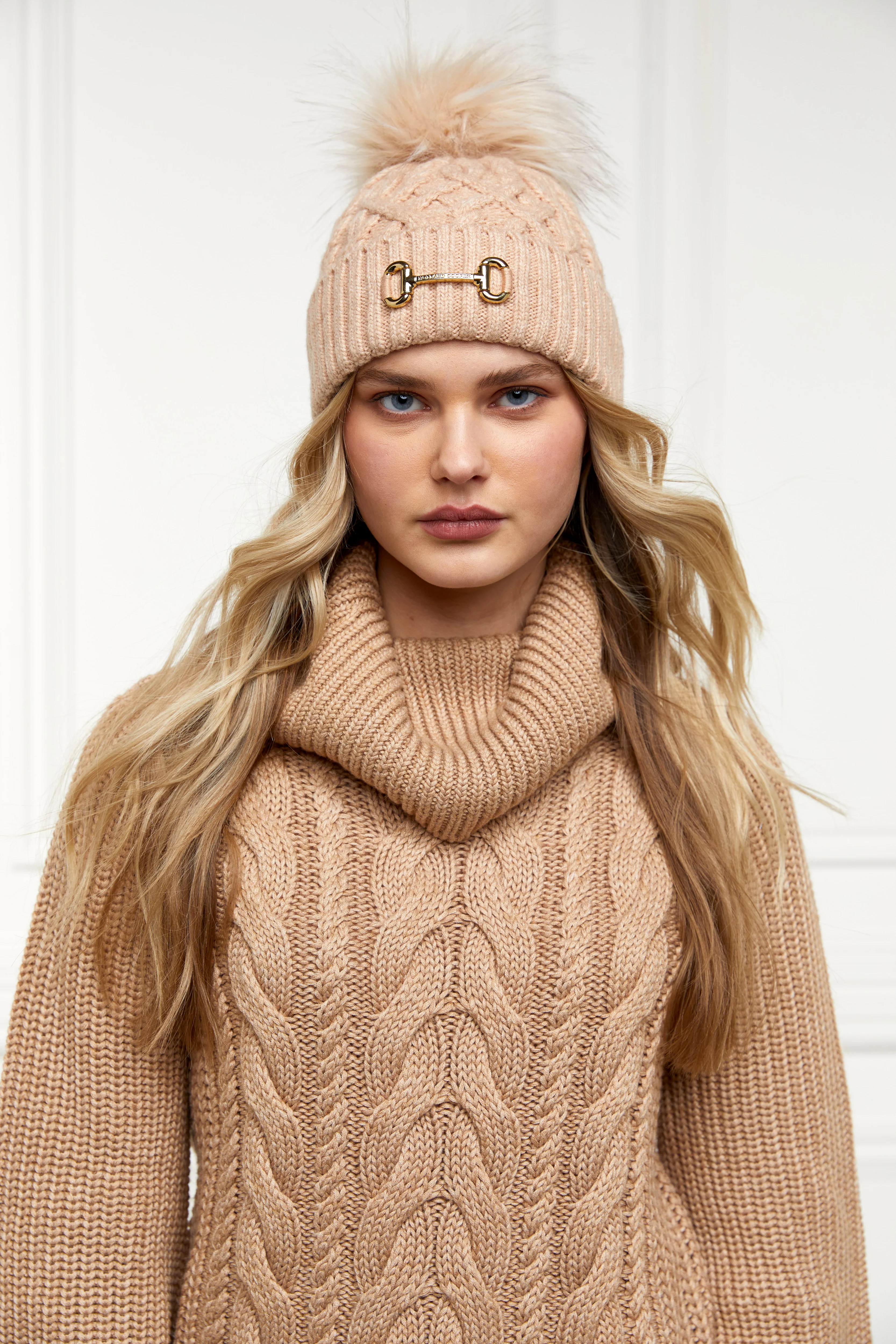 Horsebit Bobble Hat (Camel) - Image 2