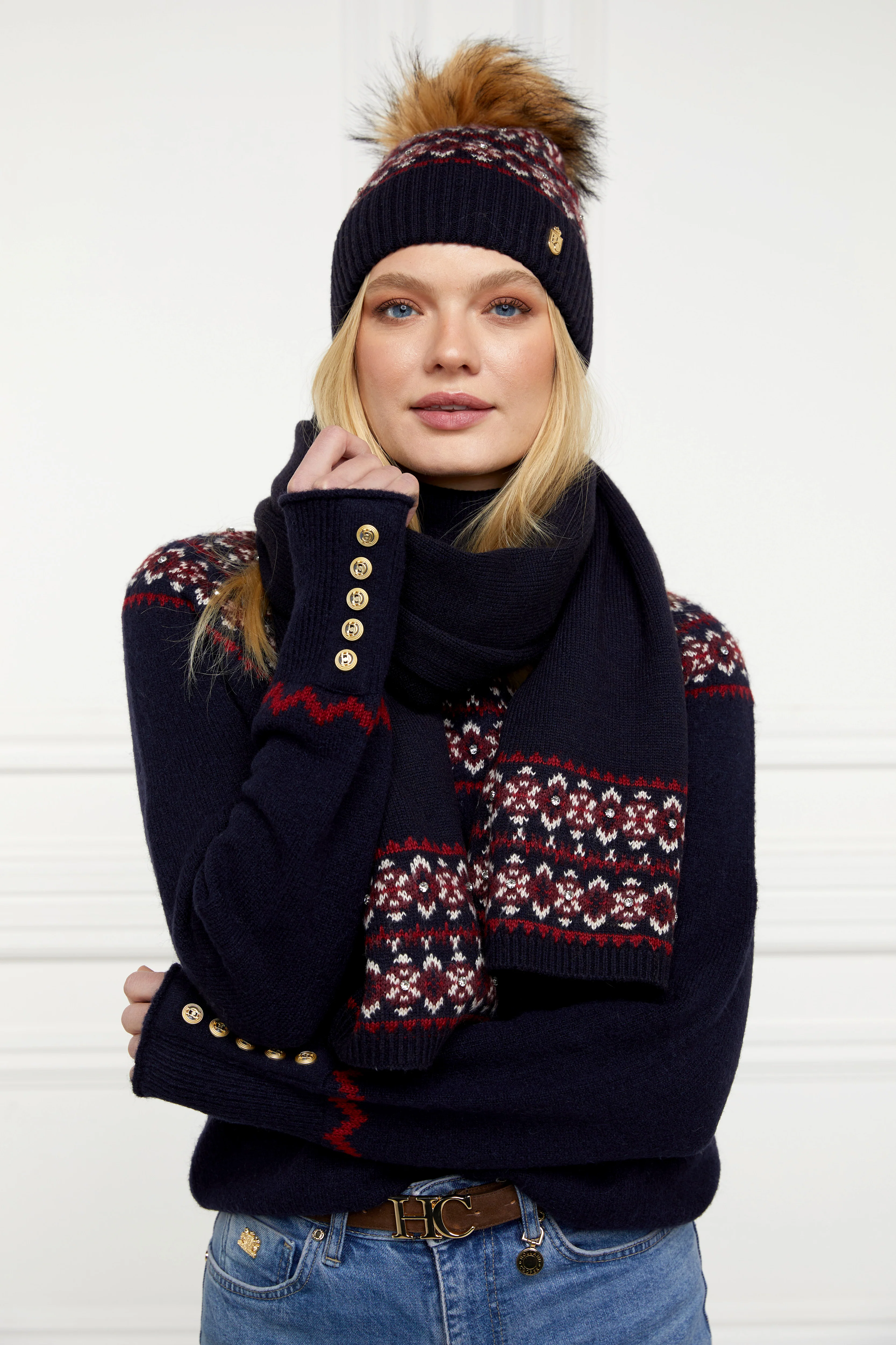 Jennifer Fairisle Scarf (Ink Navy) - Image 2