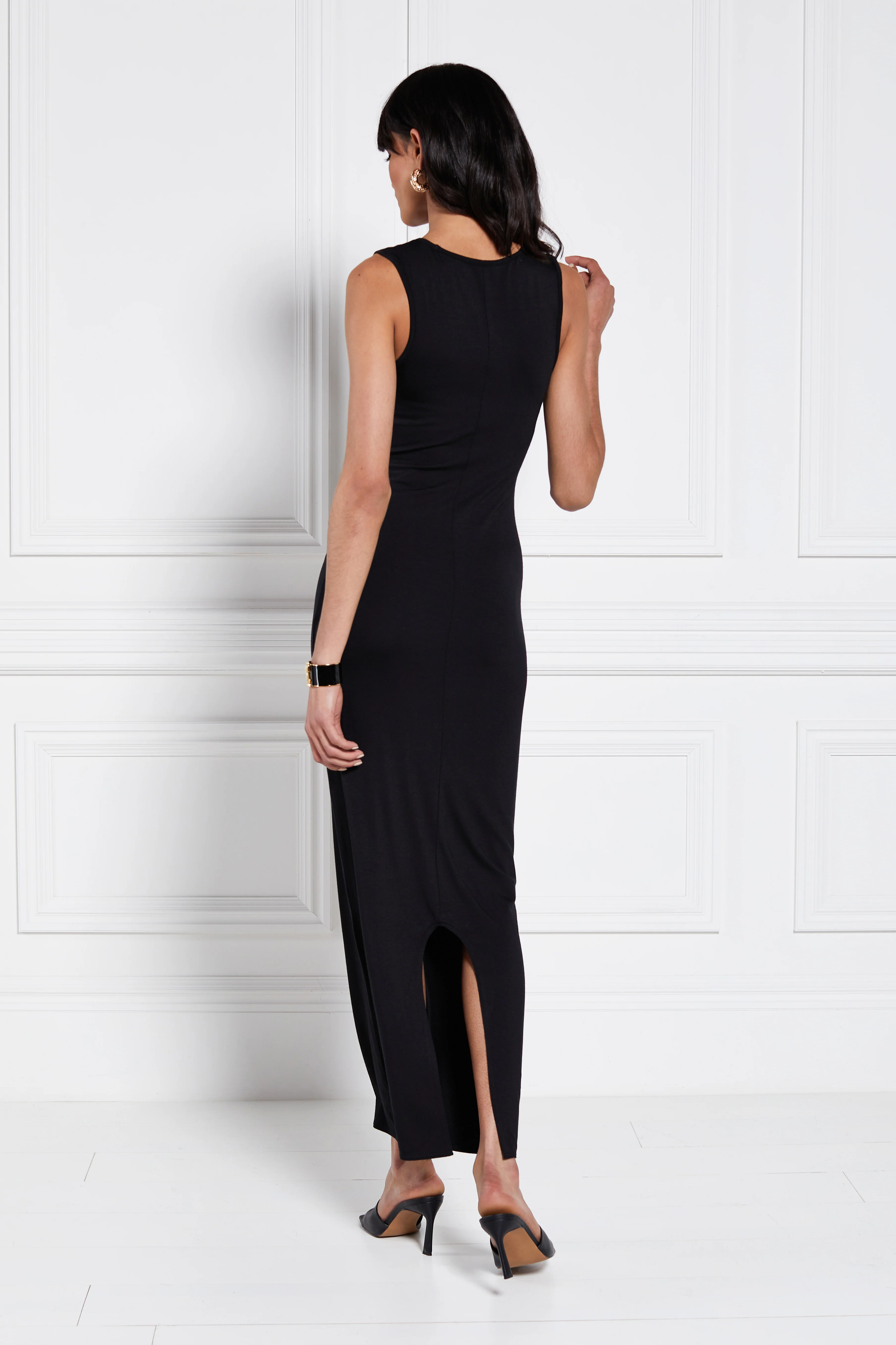 Jersey V-Neck Dress (Black) - Image 2