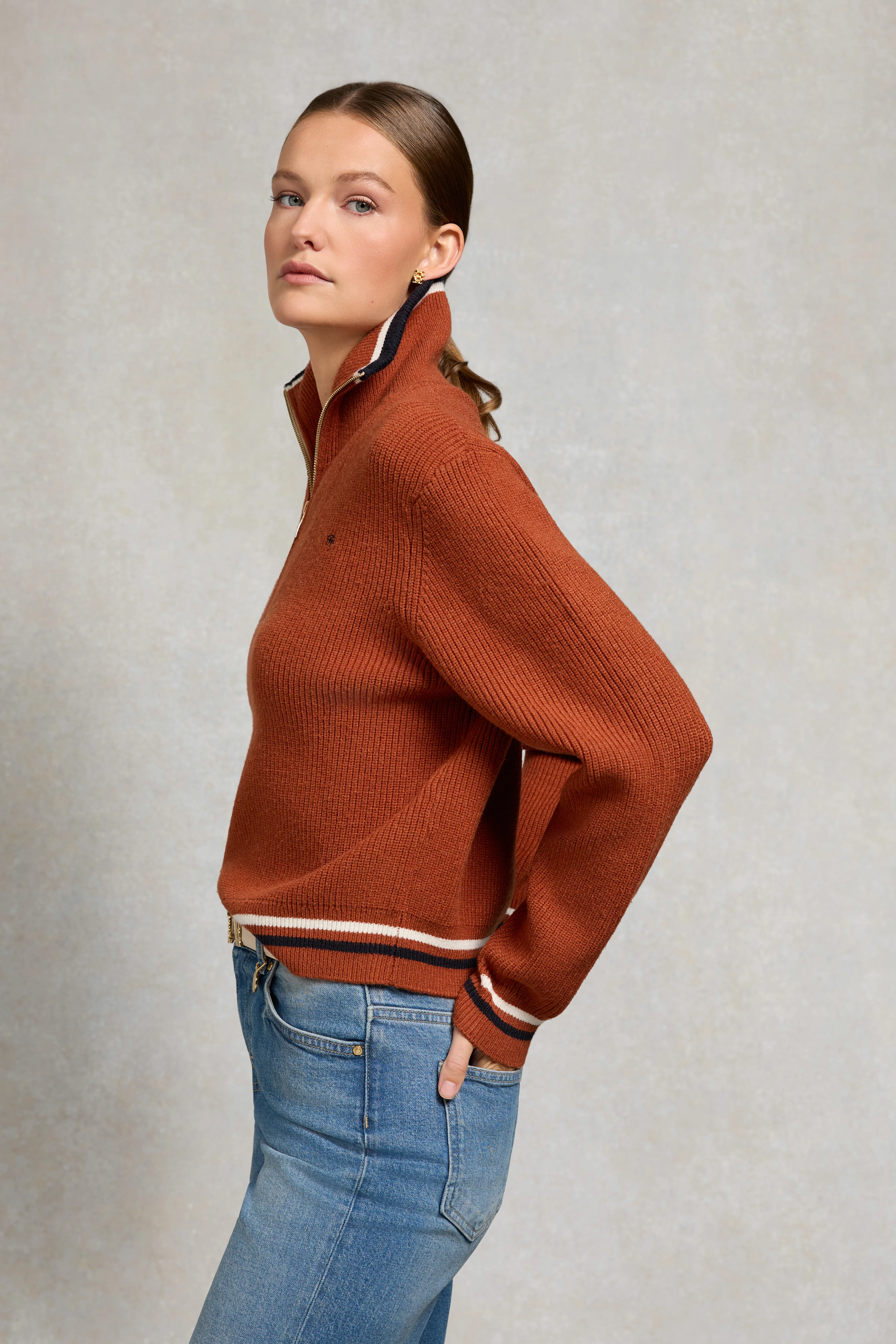 Jessica Quarter Zip Knit (Caramel) - Image 2