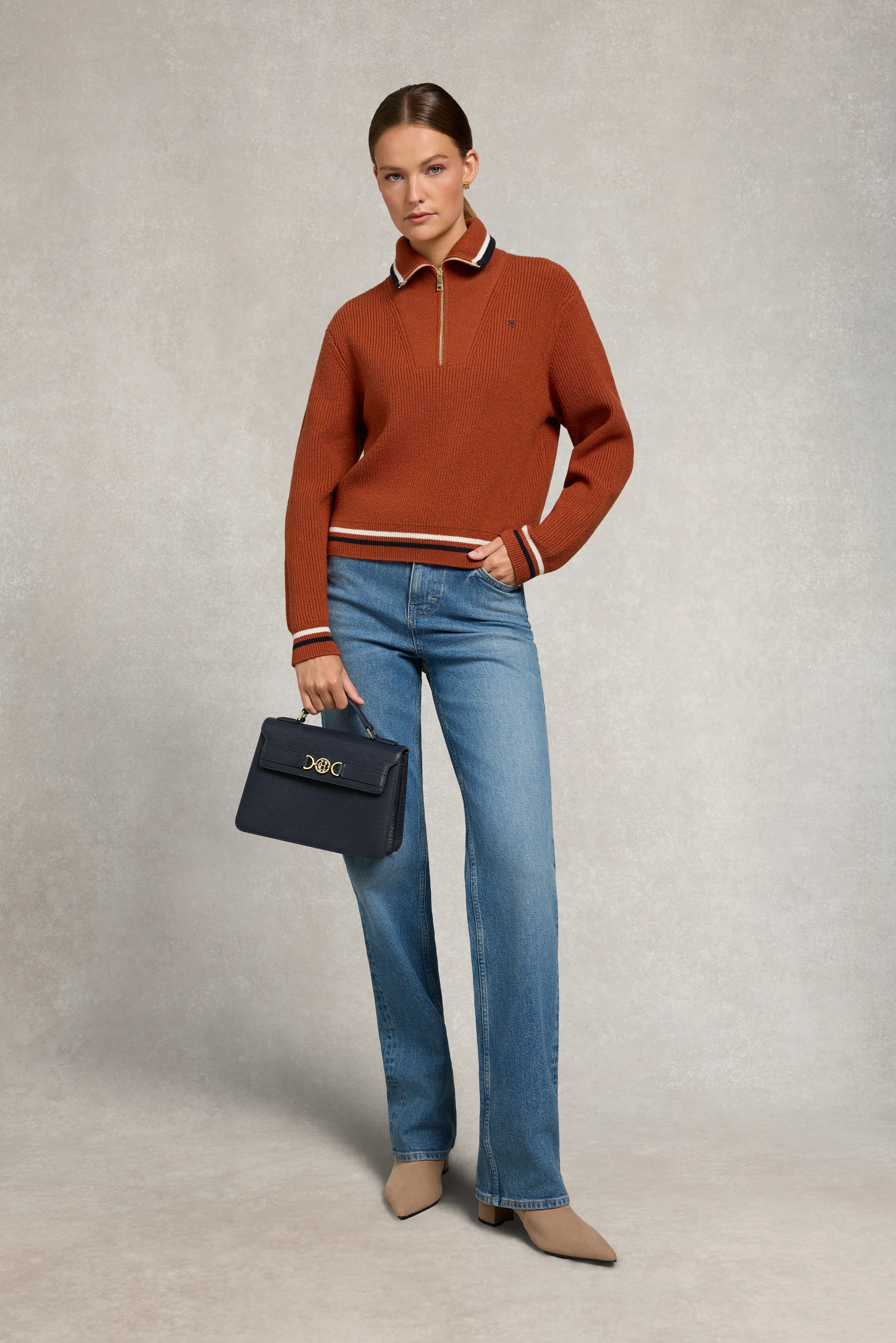 Jessica Quarter Zip Knit (Caramel) - Image 3