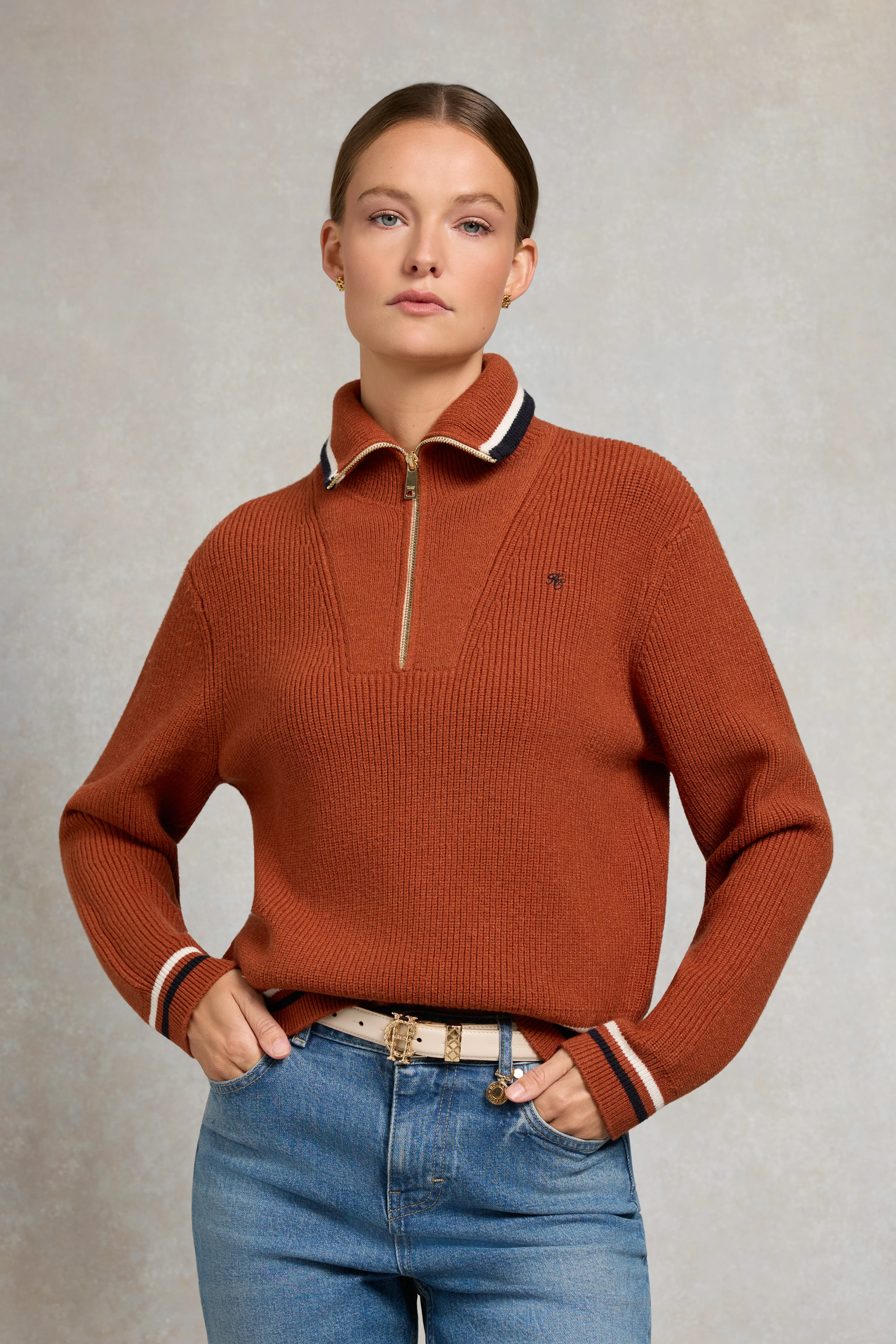 Jessica Quarter Zip Knit (Caramel) - Image 7