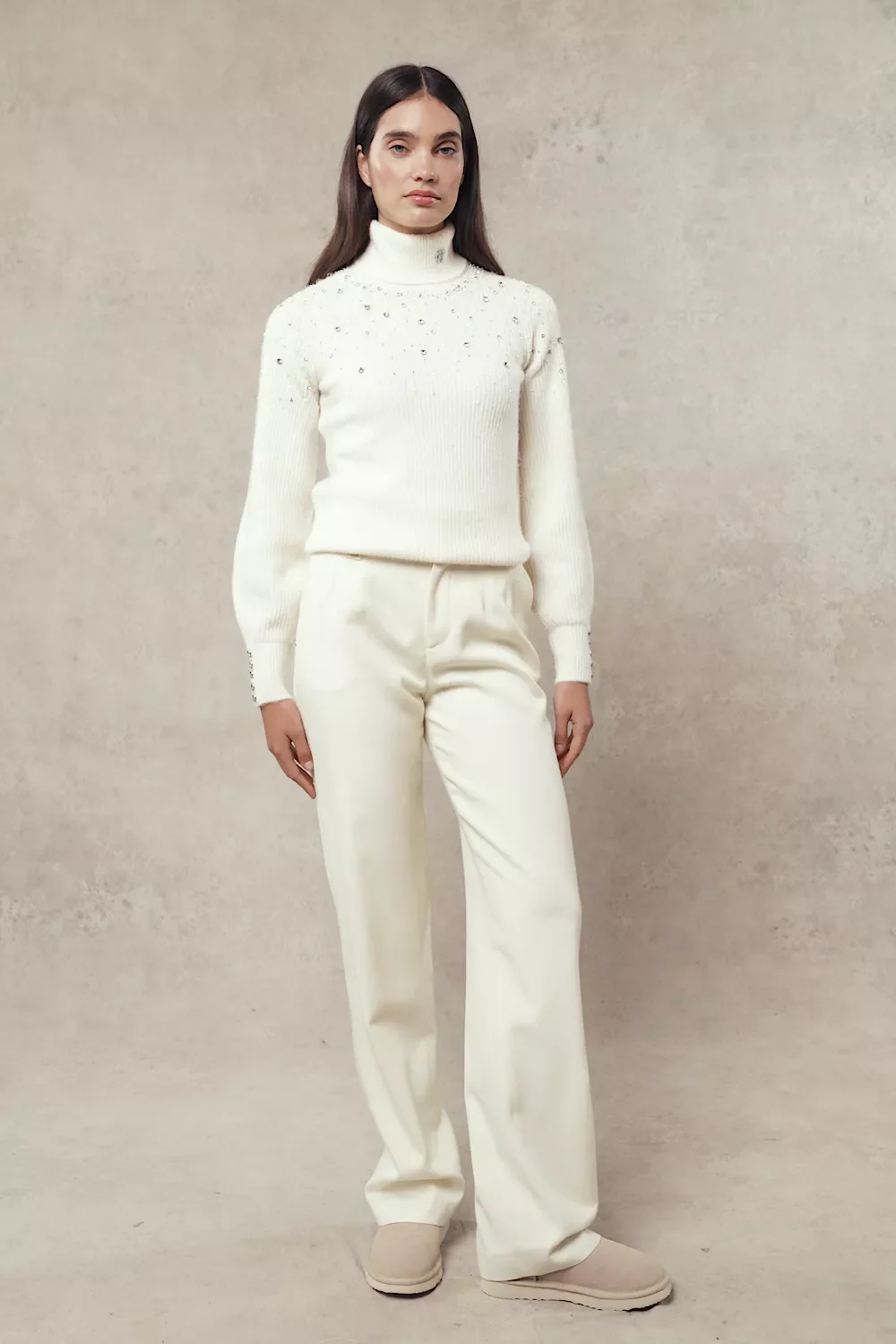Kelsie Rib Embellished Roll Neck (Natural) - Image 5