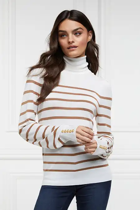 Kelsie Roll Neck Knit (Natural Camel Stripe) - Image 5