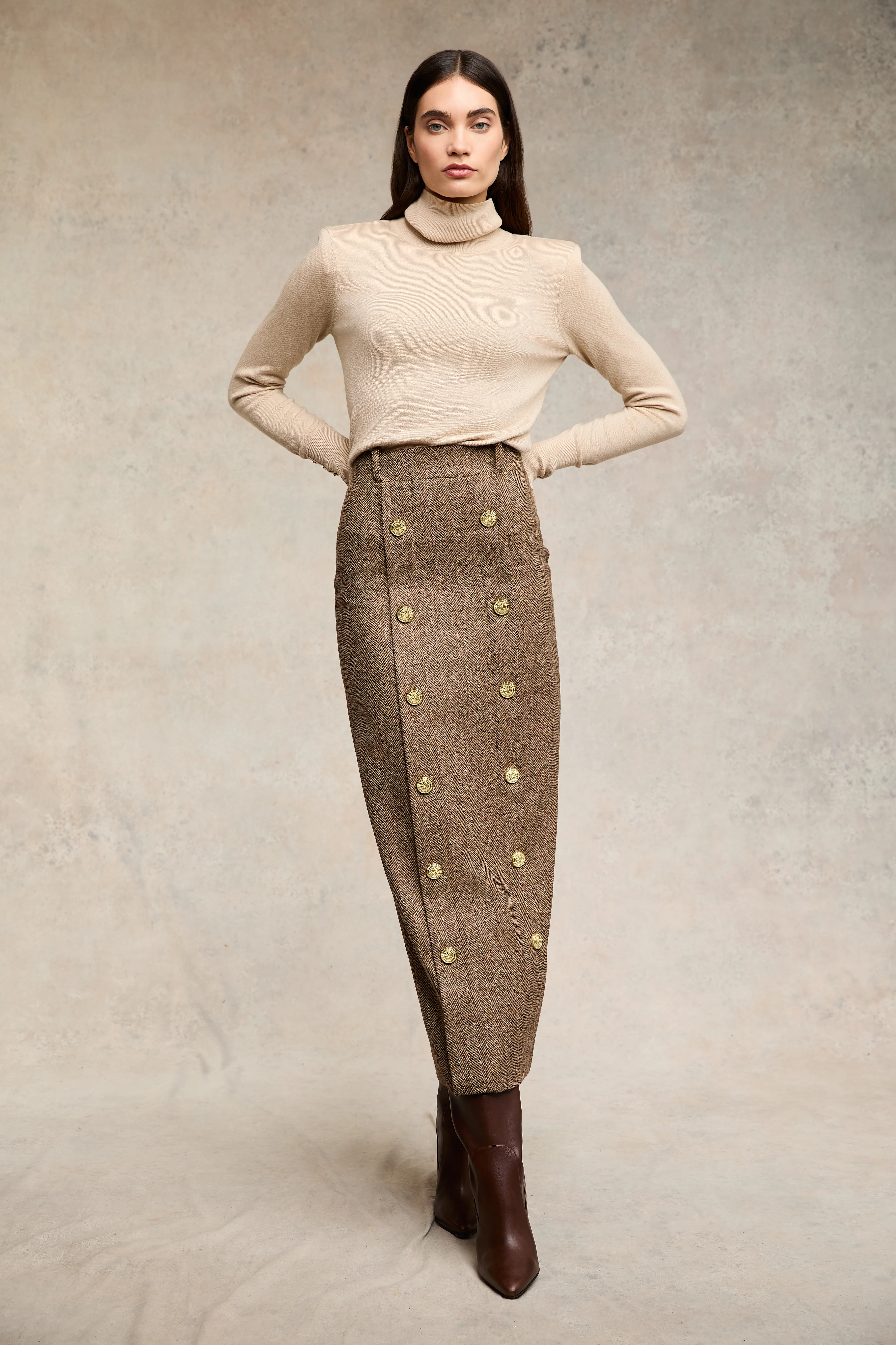 Knightsbridge Maxi Skirt (Large Scale Brown Herringbone) - Image 5