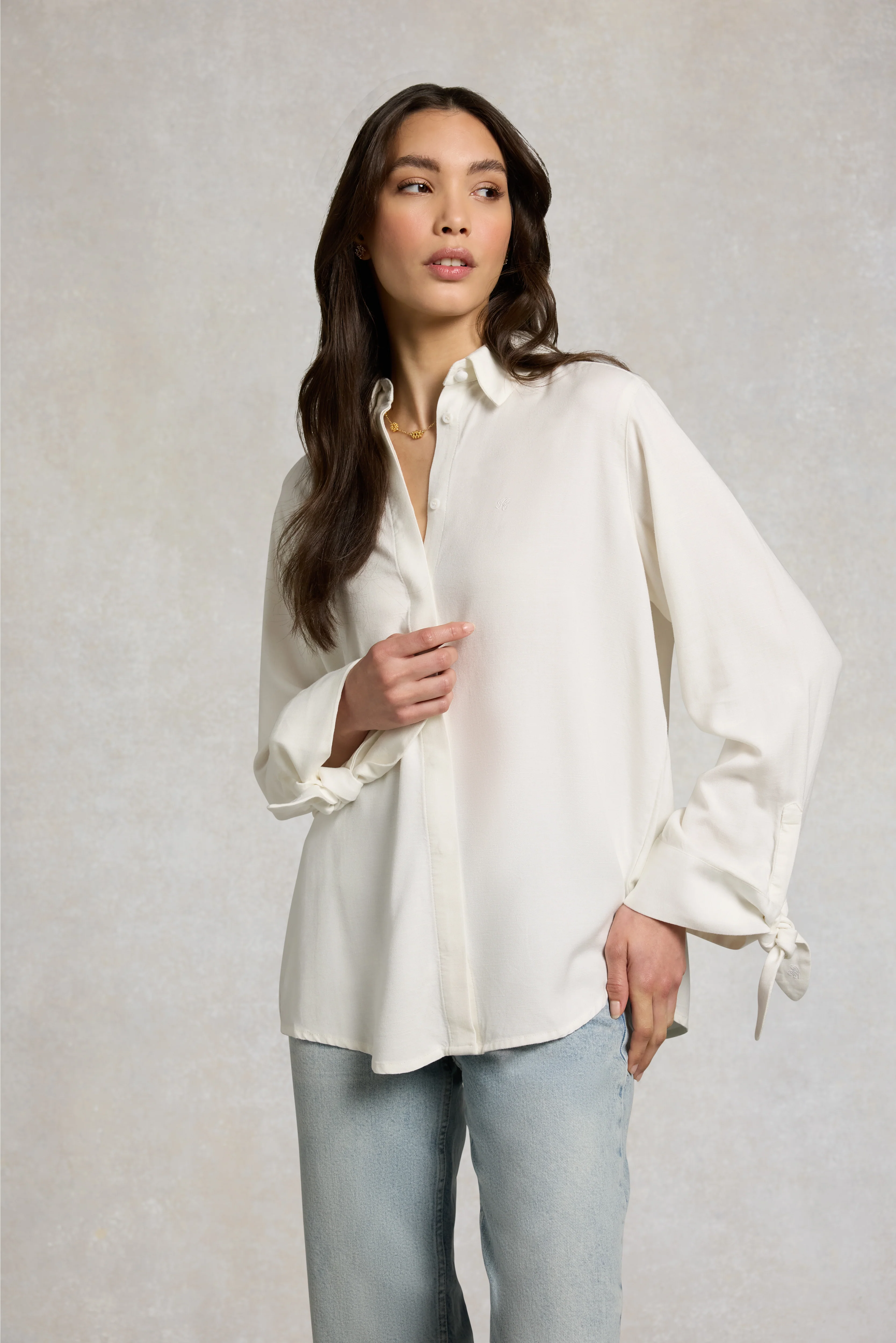 Linen Tie Blouse (White)