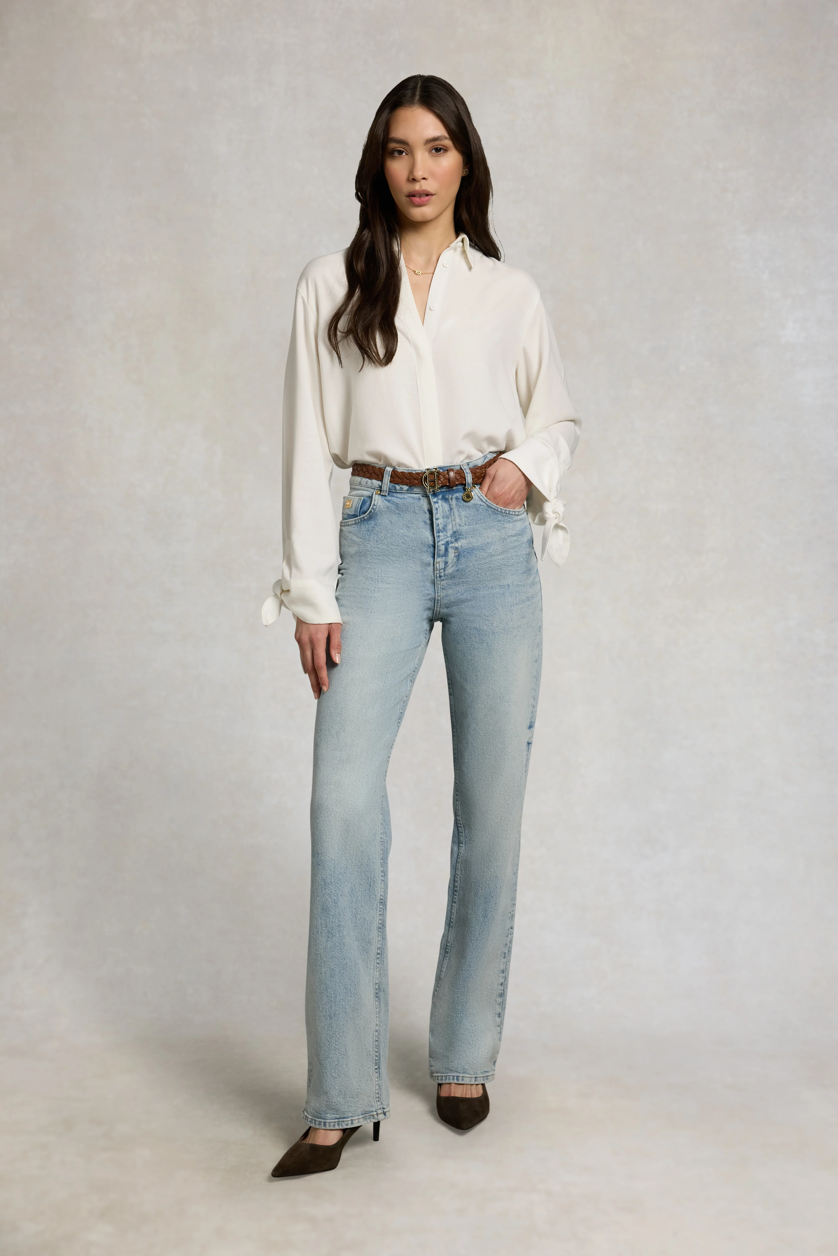 Linen Tie Blouse (White) - Image 3