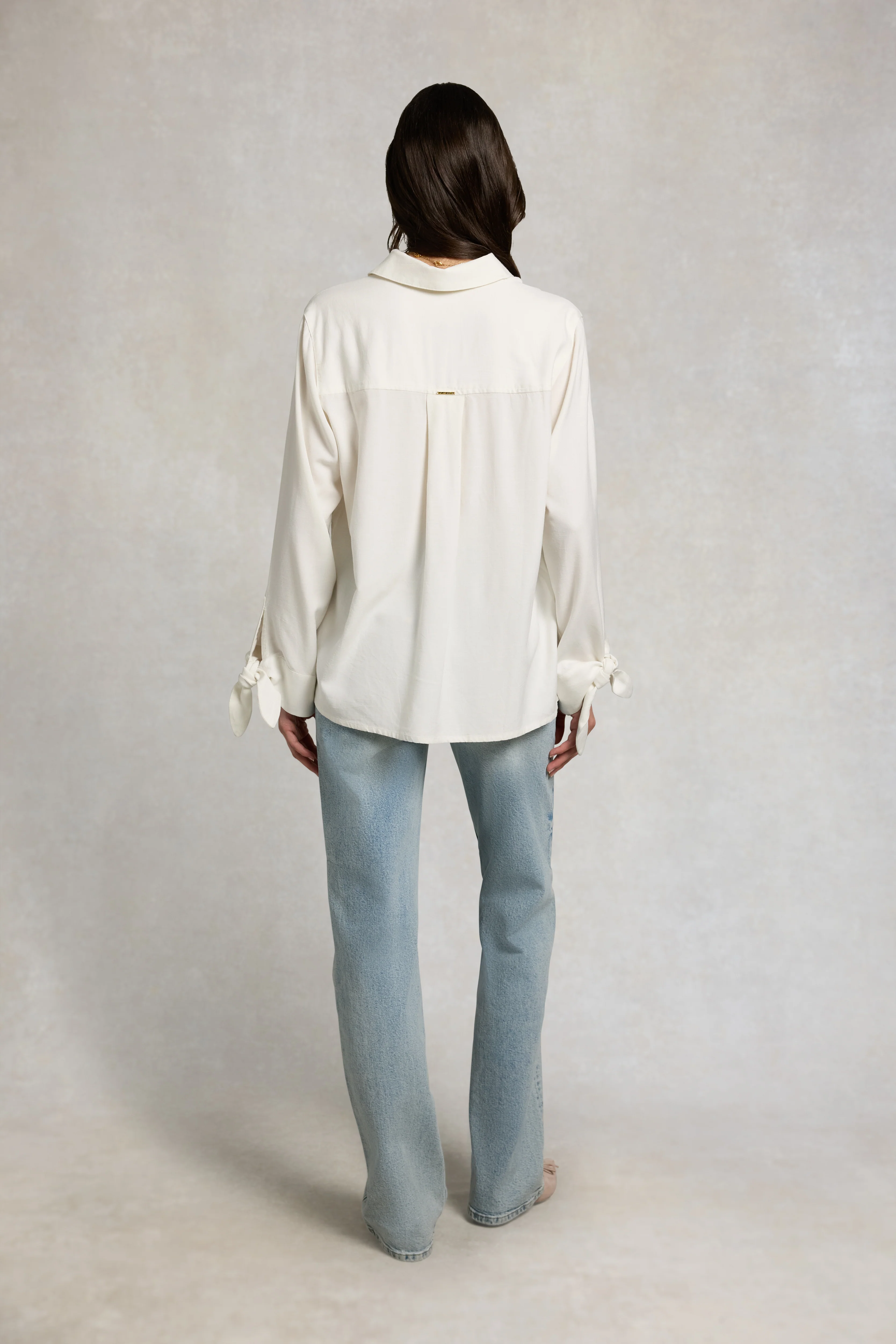 Linen Tie Blouse (White) - Image 4