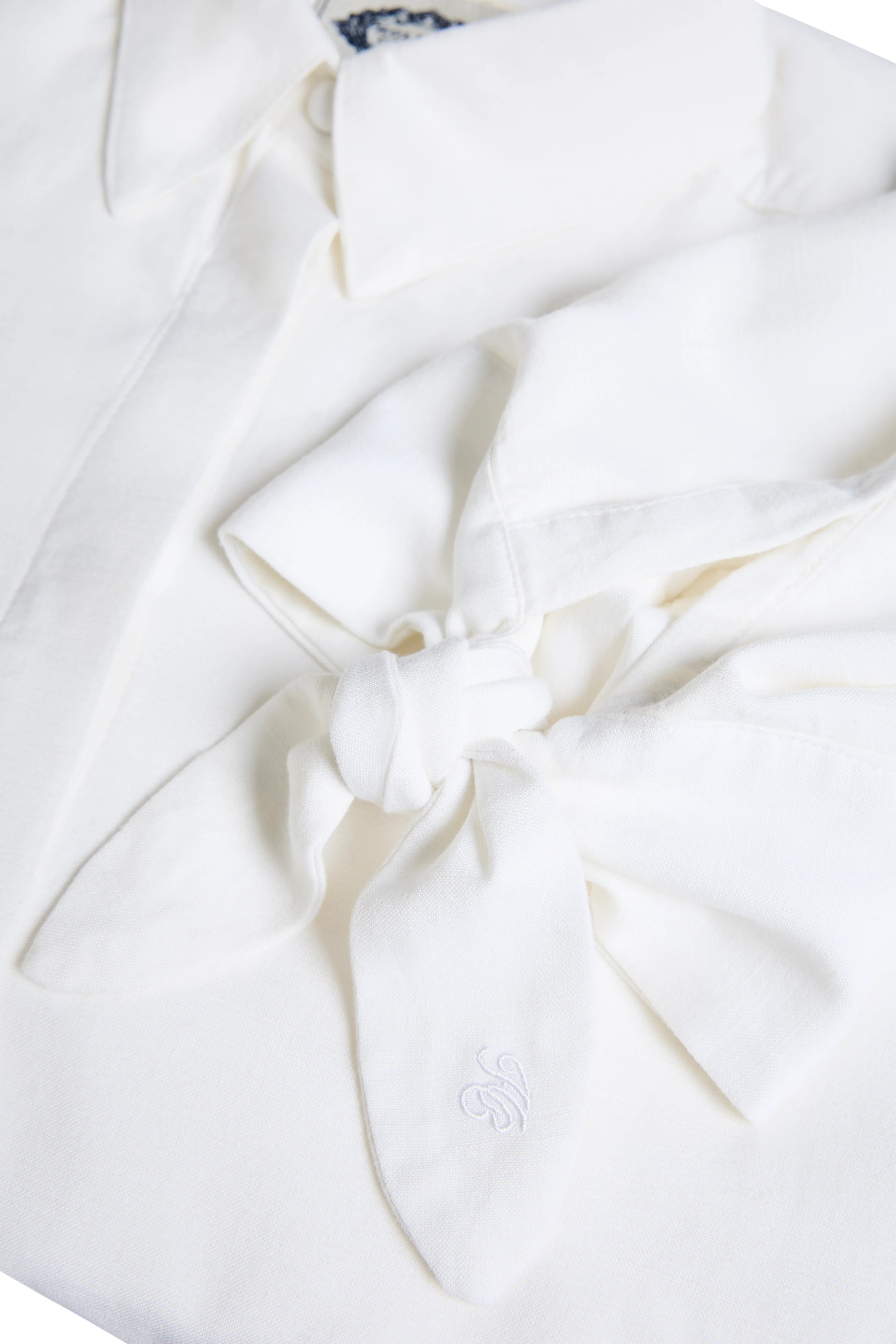 Linen Tie Blouse (White) - Image 7