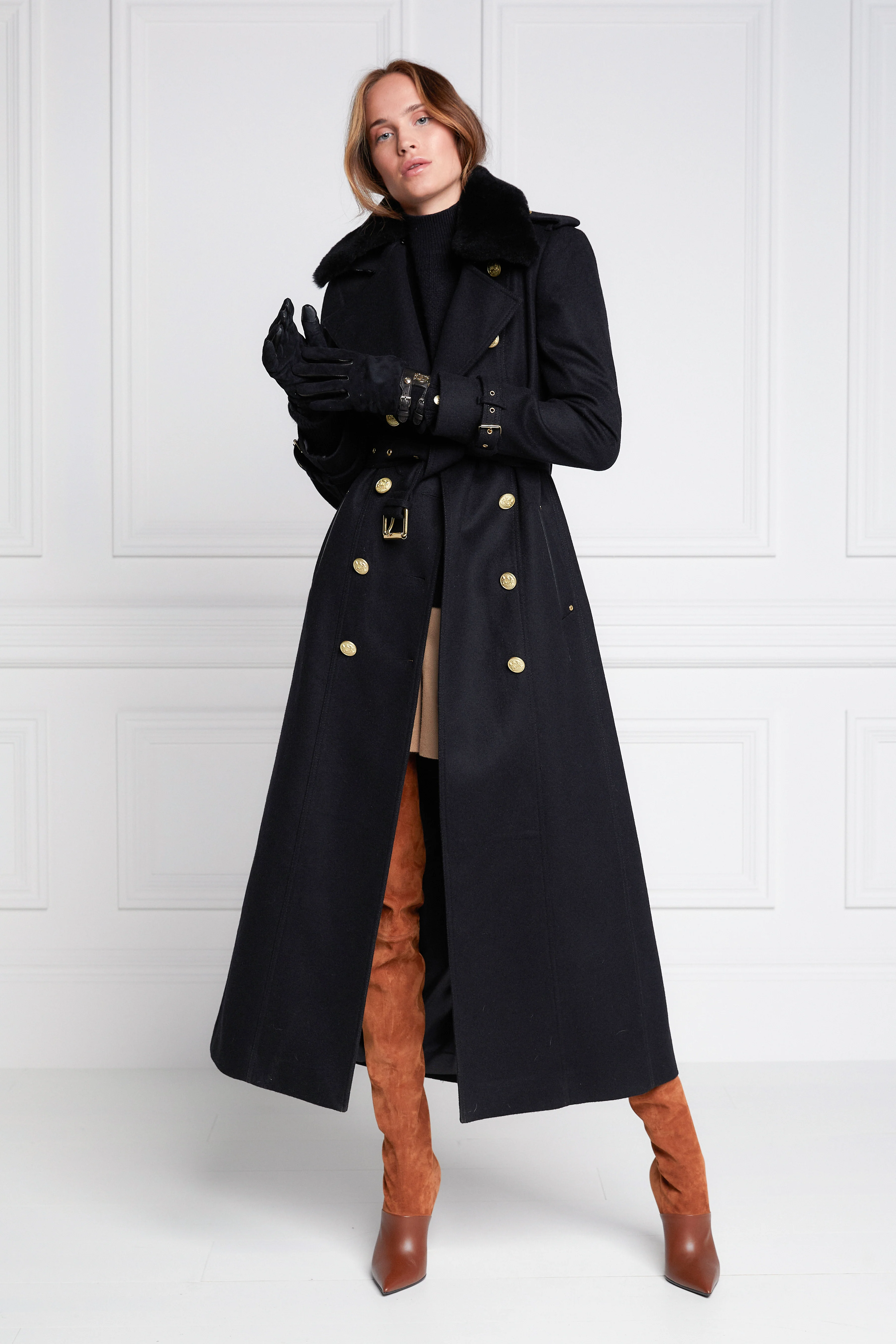 Marlborough Shearling Trench Coat (Soft Black) - Image 11