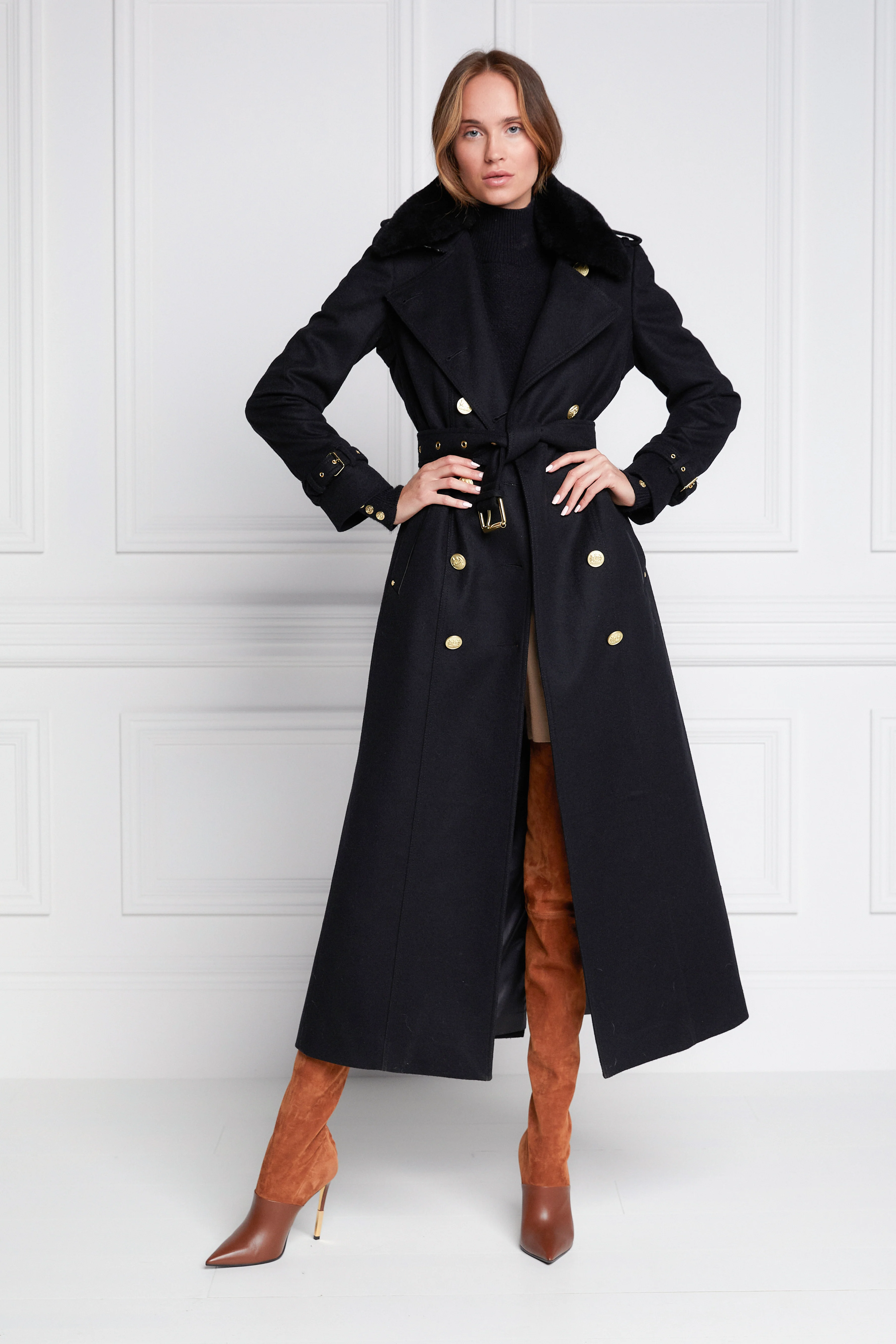 Marlborough Shearling Trench Coat (Soft Black) - Image 14