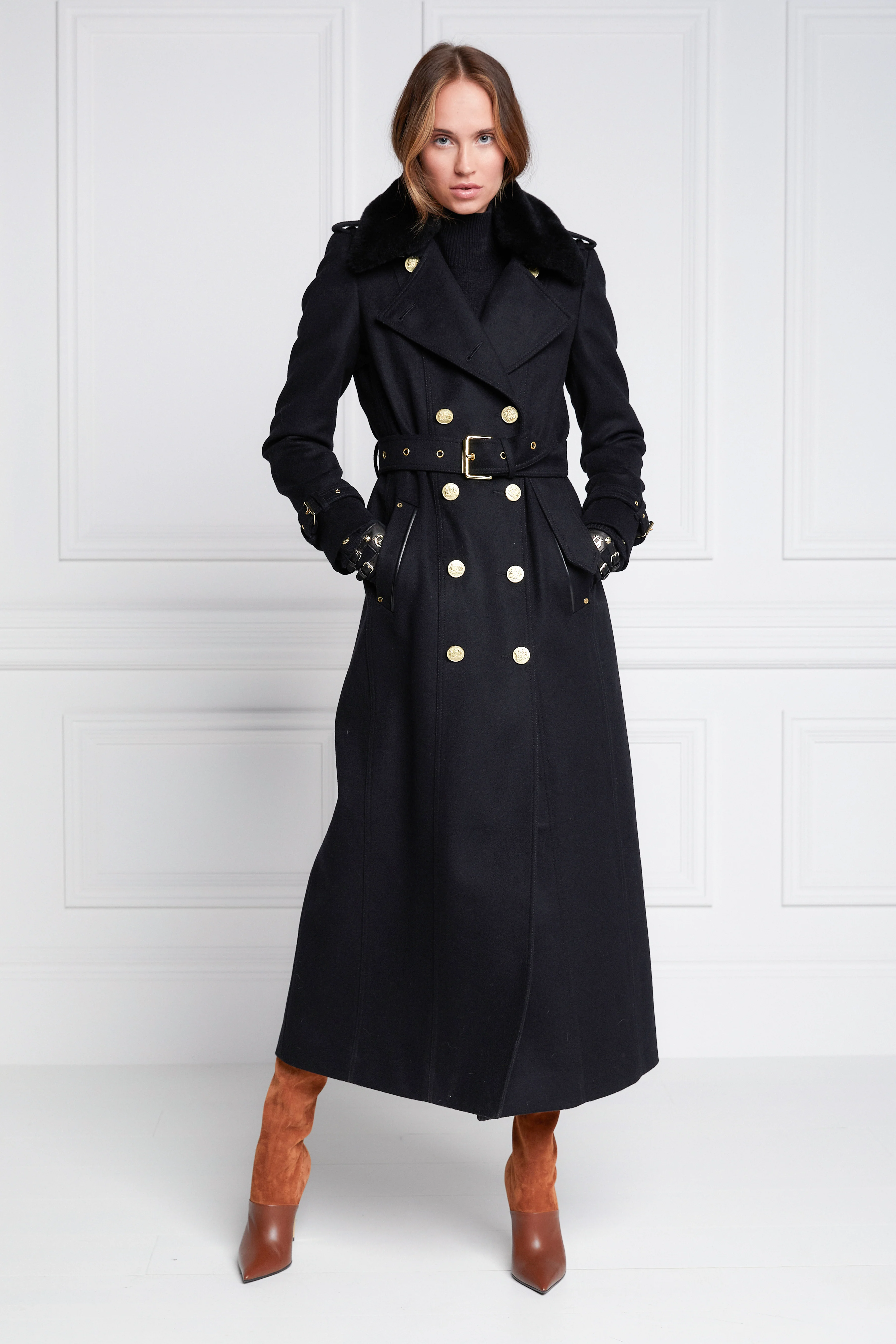 Marlborough Shearling Trench Coat (Soft Black) - Image 16