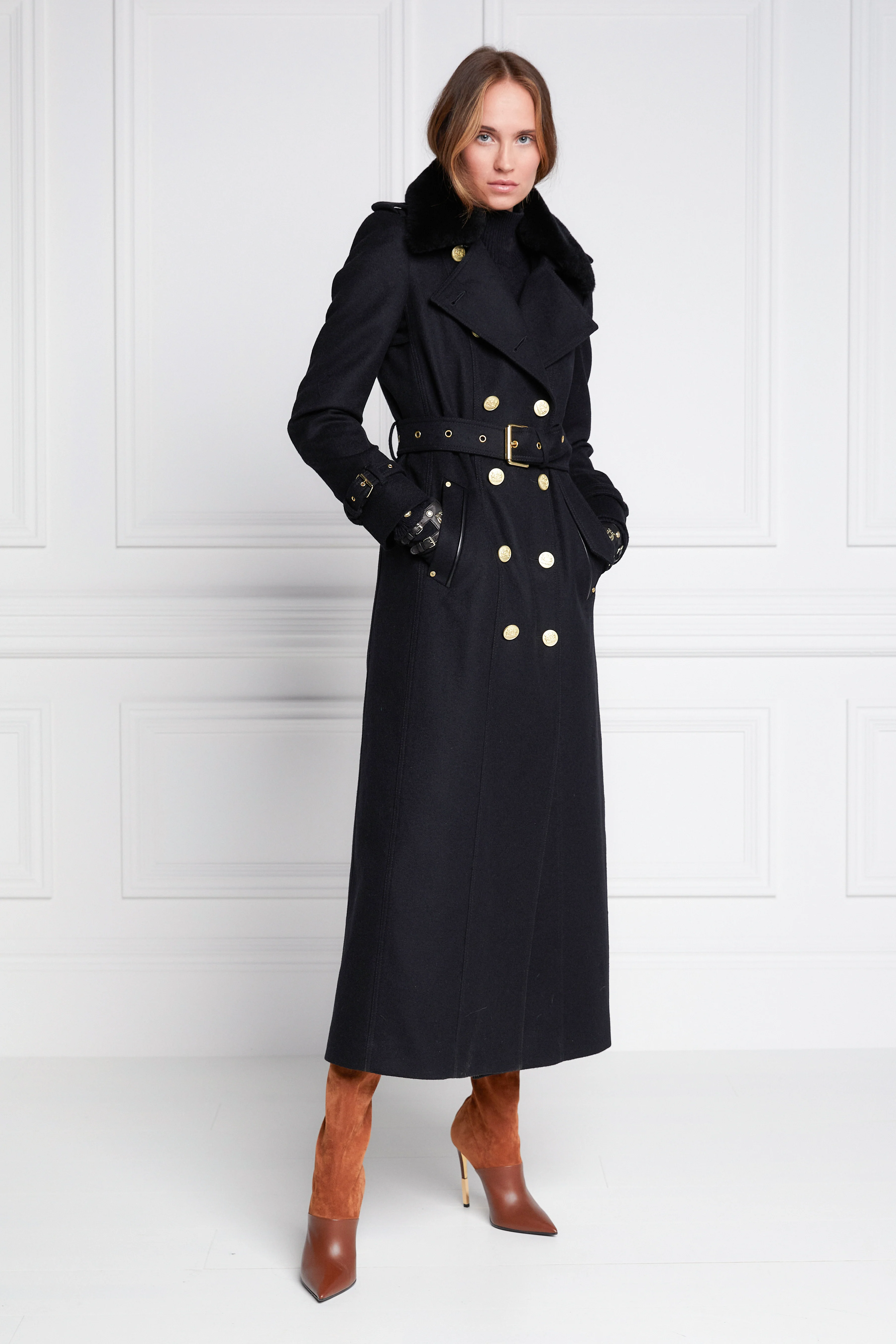 Marlborough Shearling Trench Coat (Soft Black) - Image 19