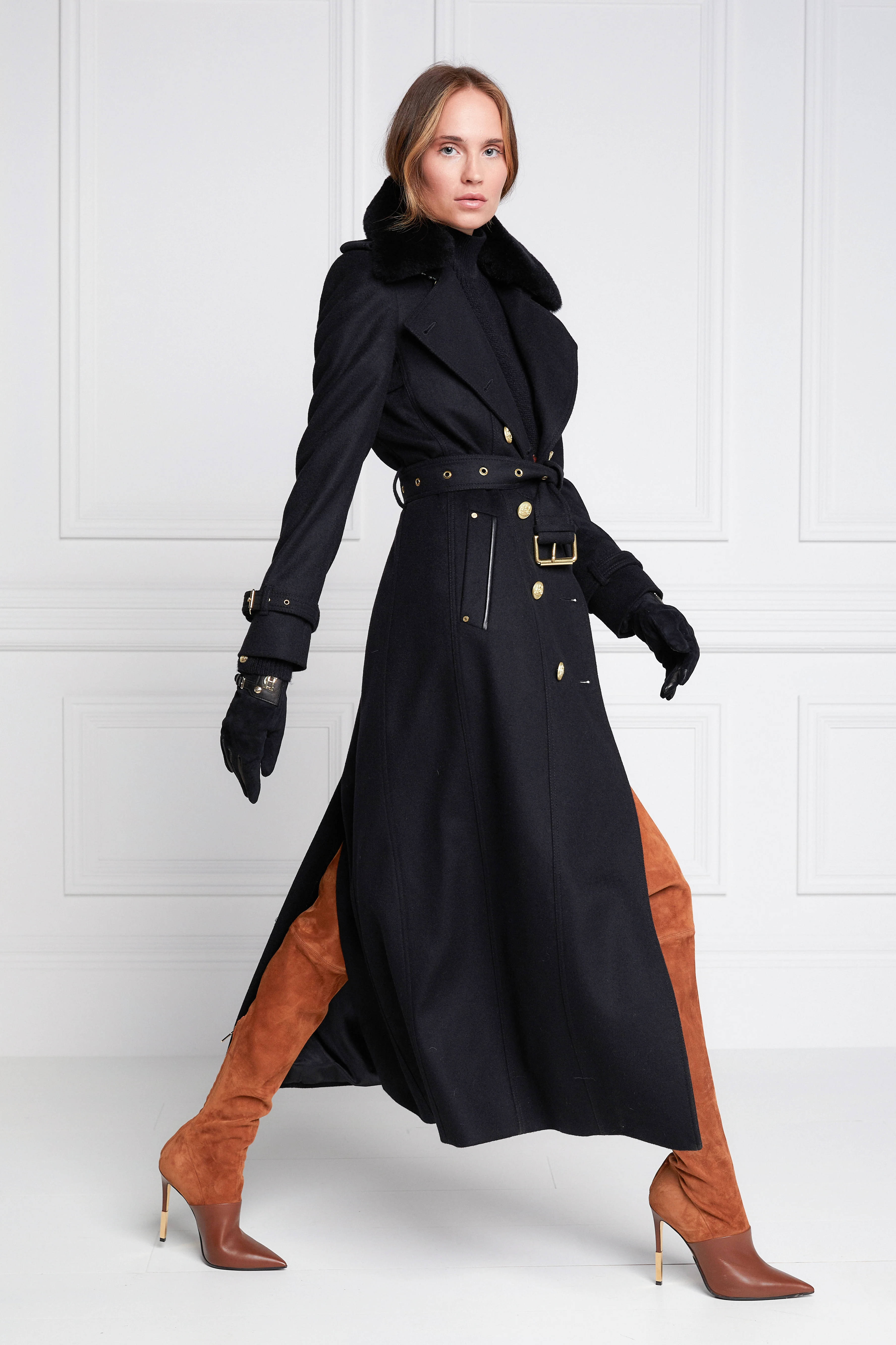 Marlborough Shearling Trench Coat (Soft Black) - Image 5