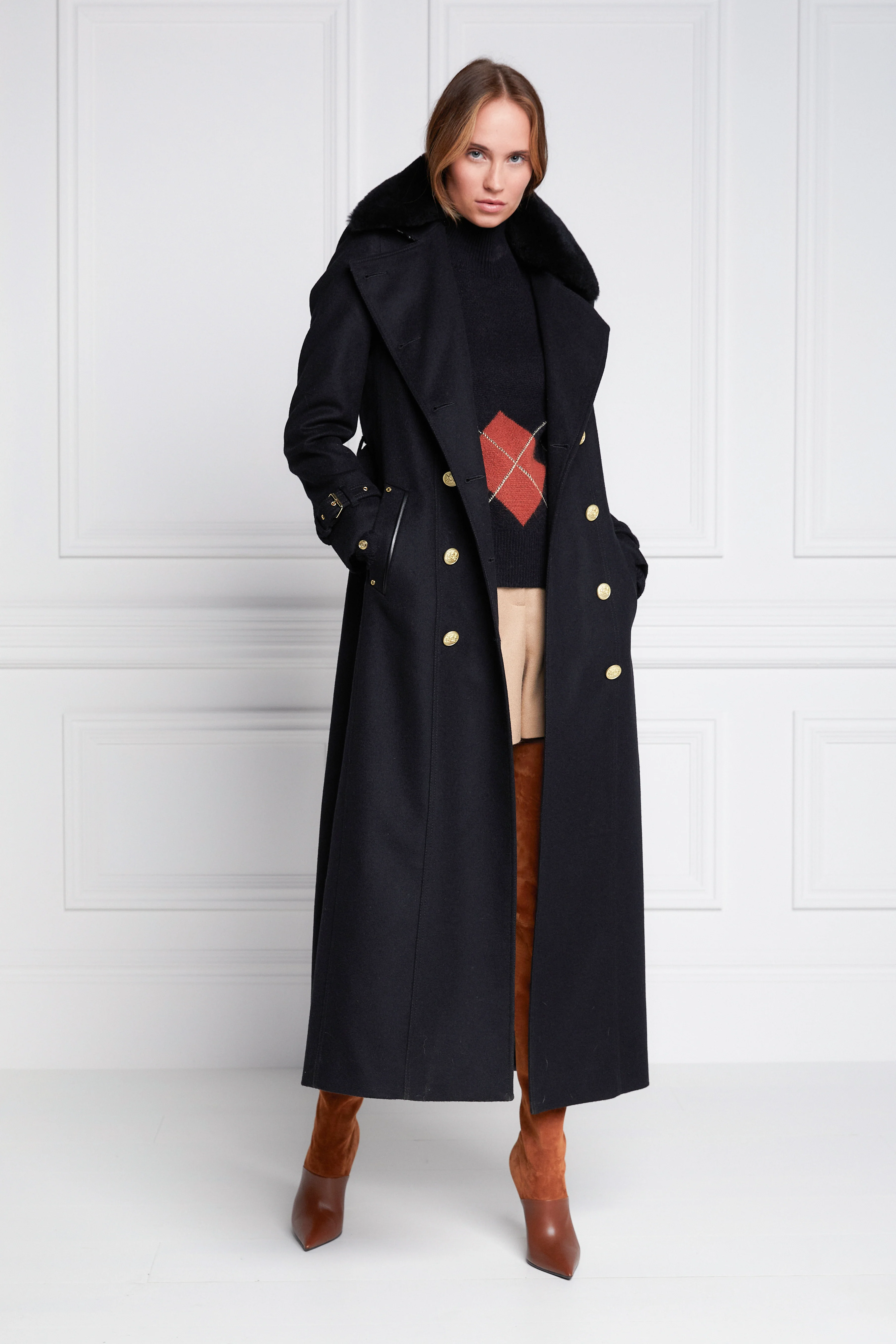 Marlborough Shearling Trench Coat (Soft Black) - Image 9
