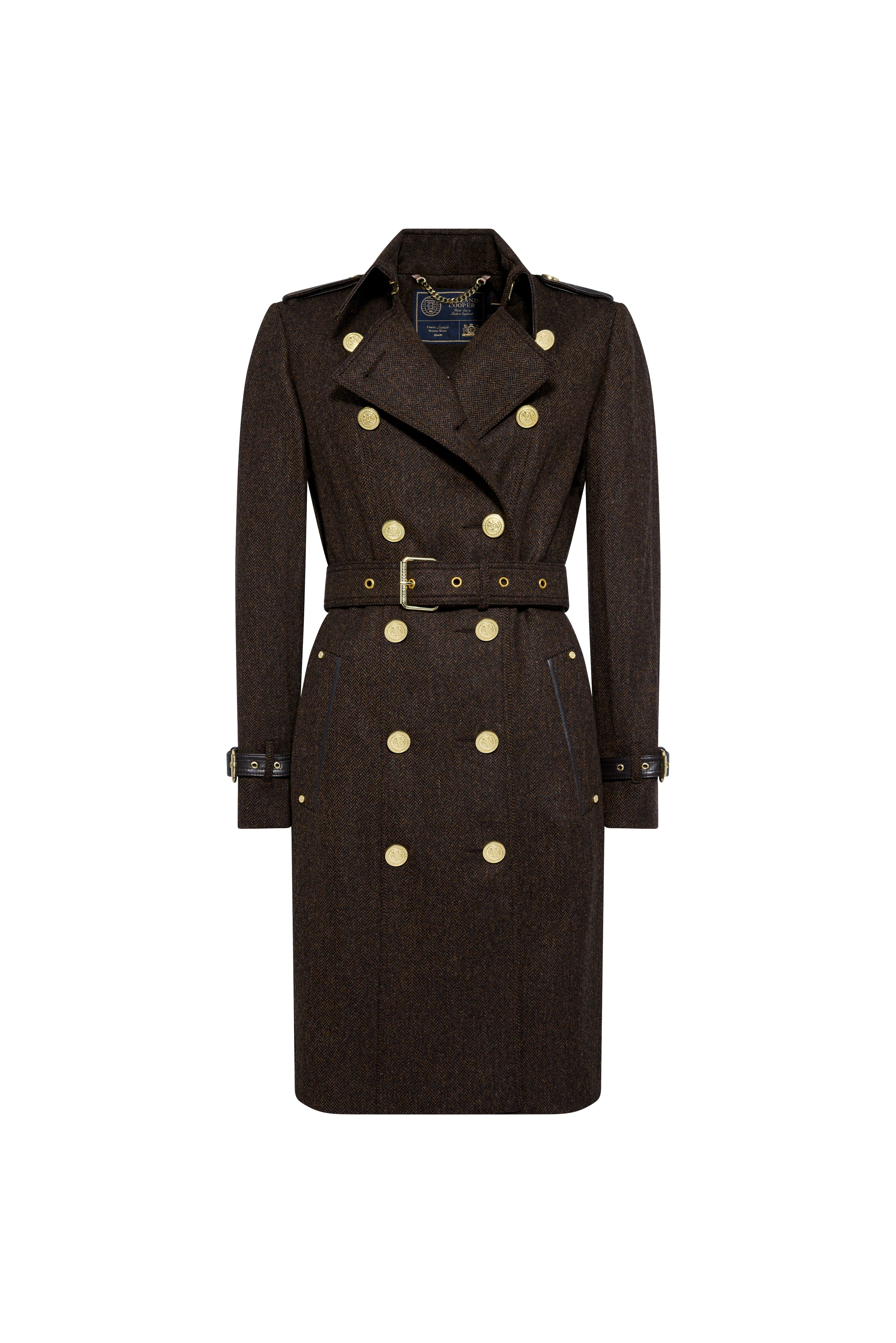 Marlborough Trench Coat (Chocolate Herringbone) - Image 4